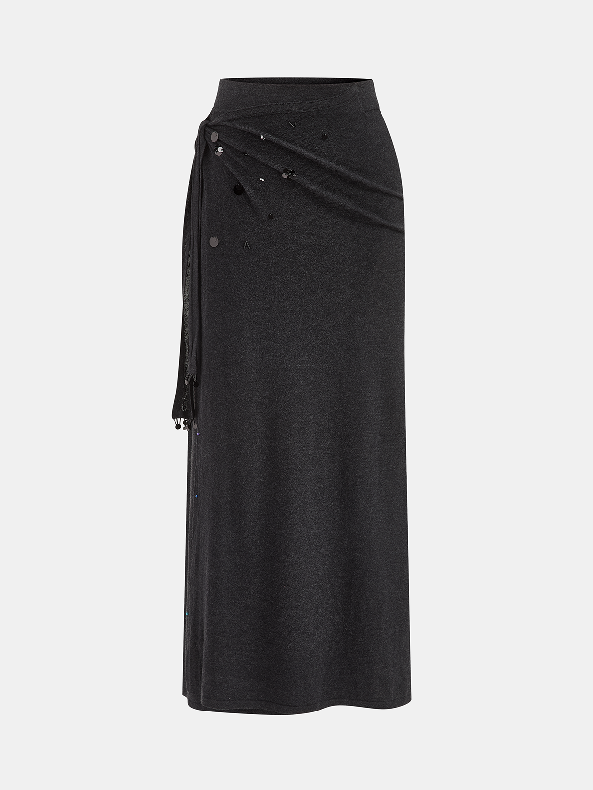 Wool Blend Embellished Ruched Skirt
