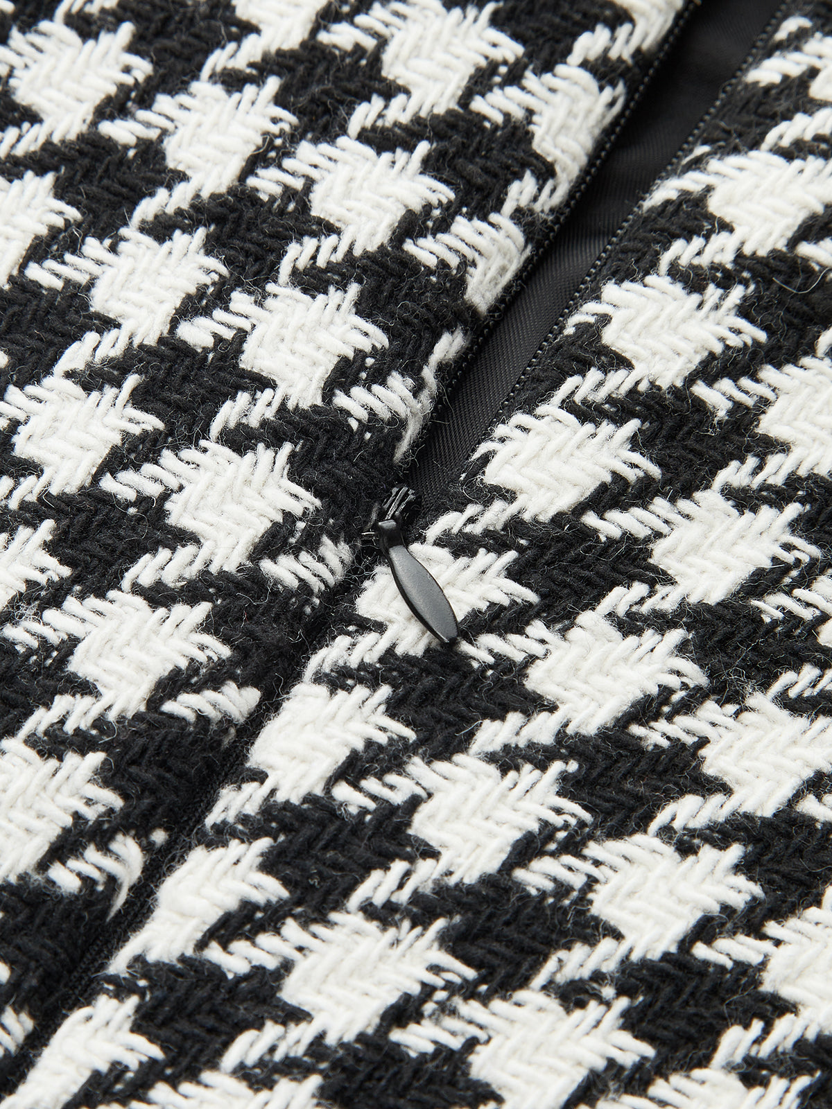 Faux Leather Trim Houndstooth Sleeveless Dress