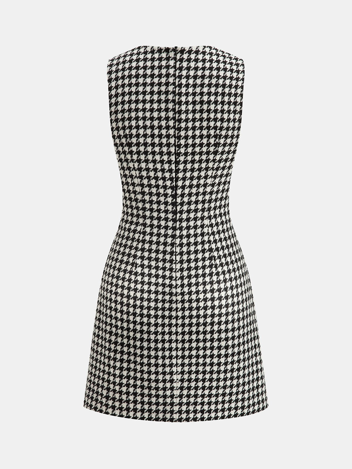 Faux Leather Trim Houndstooth Sleeveless Dress