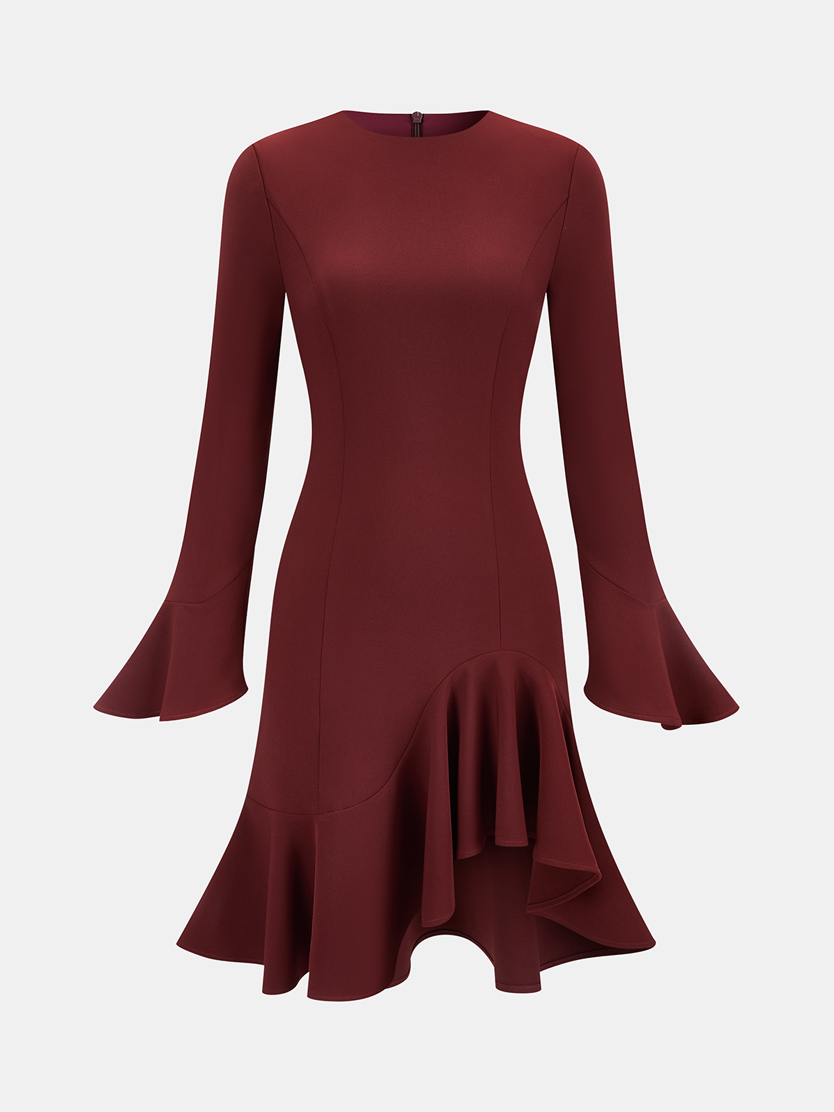Robe ajustée à manches cloche et volants asymétriques