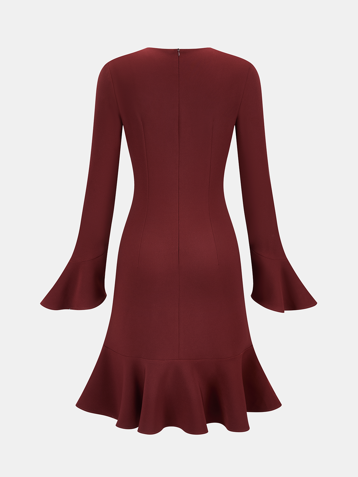 Bell Sleeve Asymmetrical Ruffle Fitted Dress