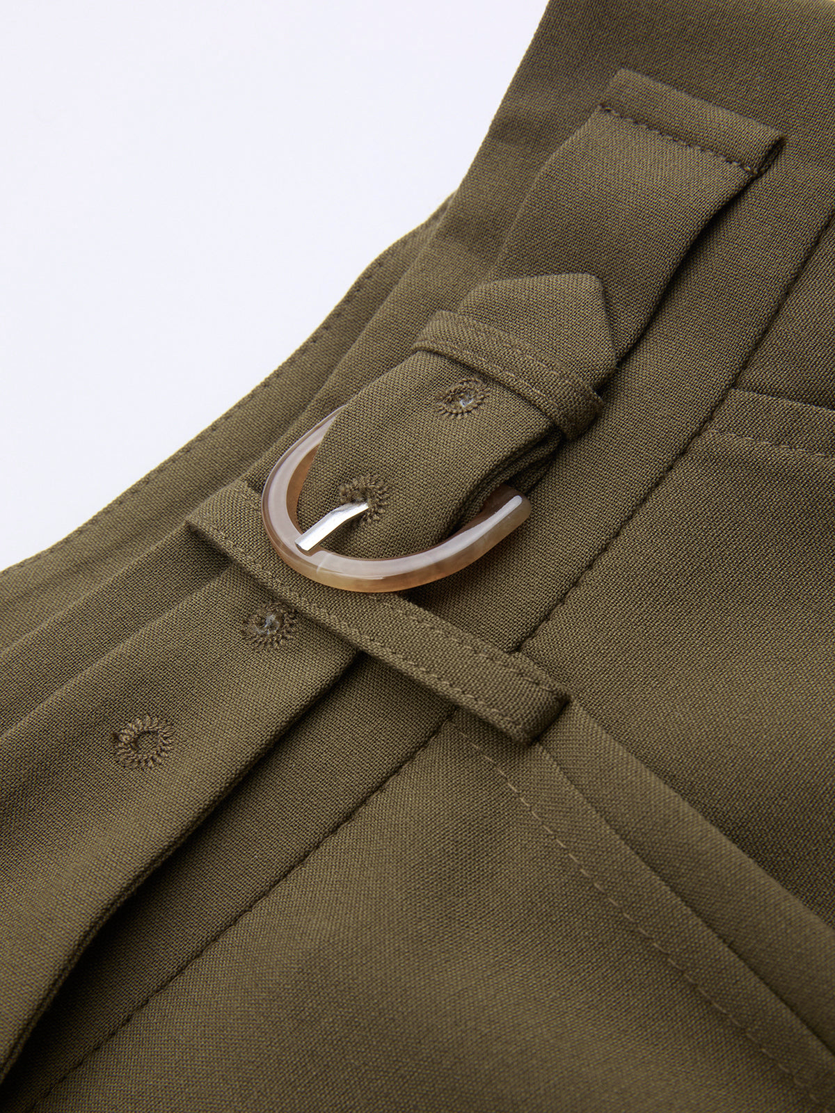 Buckle Detail Wide-Leg Tailored Pants