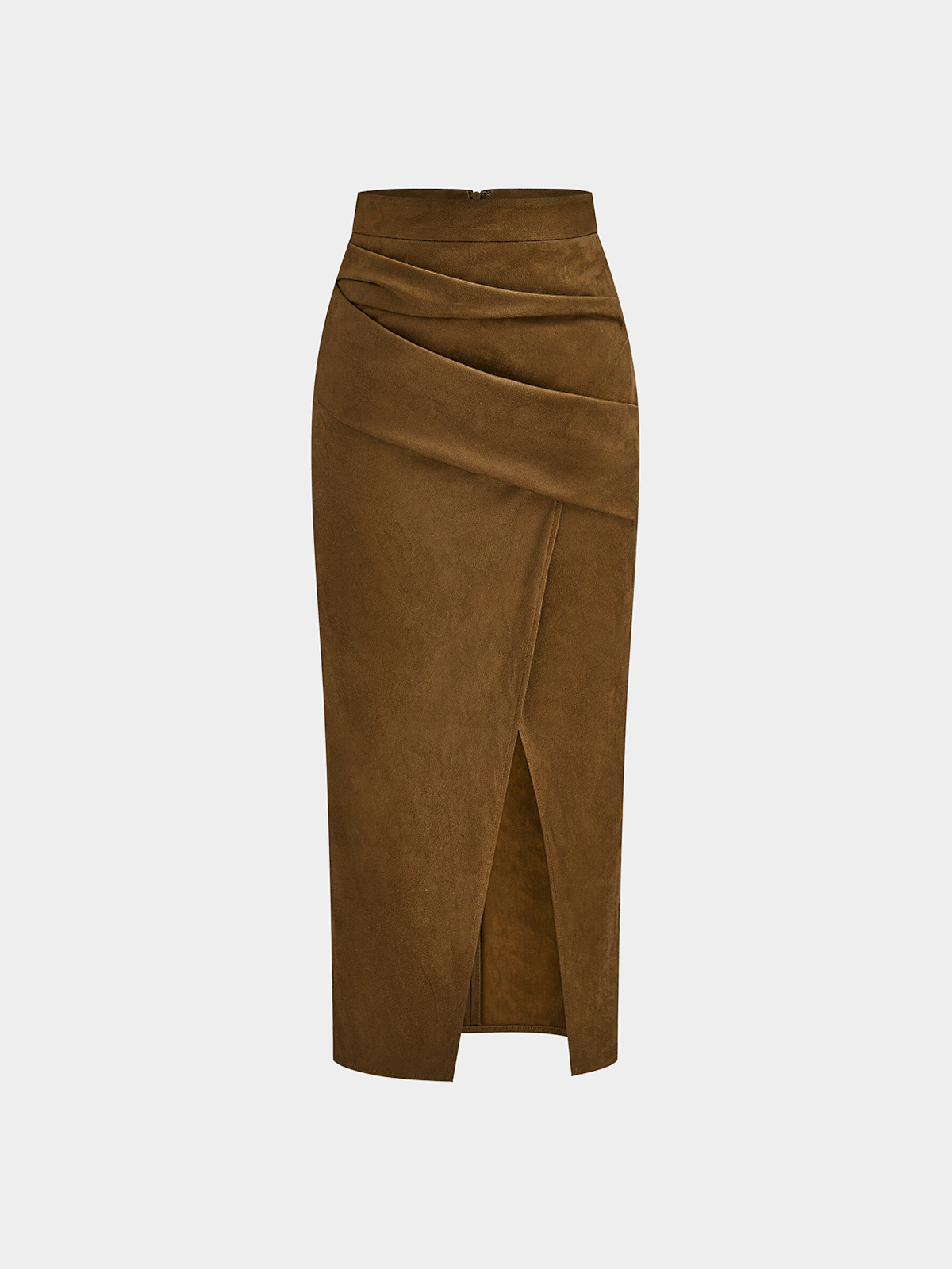 Jupe midi fendue drapée effet daim