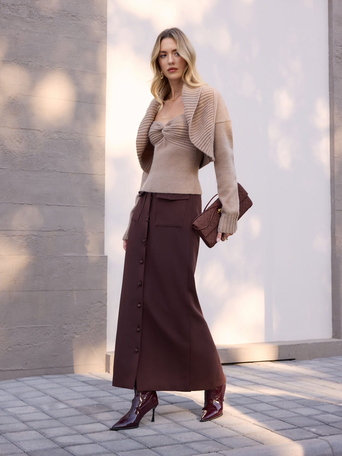 Knot Front Strapless Top & Cardigan Two-Piece Set