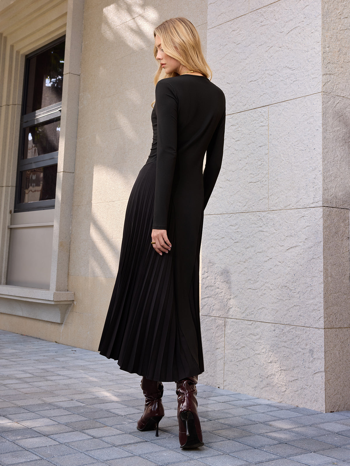 Long Sleeve Pleated Maxi Dress