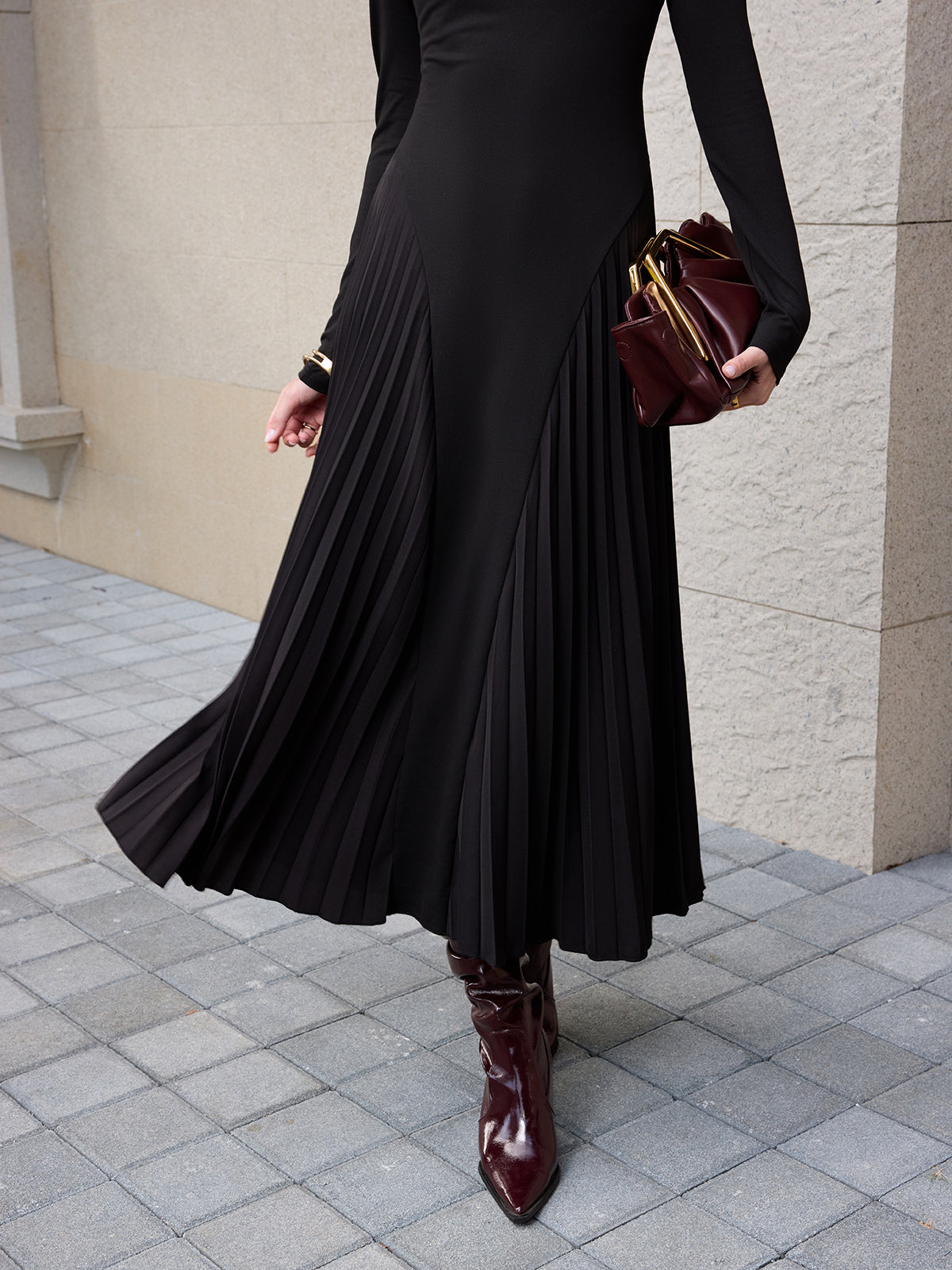 Long Sleeve Pleated Maxi Dress
