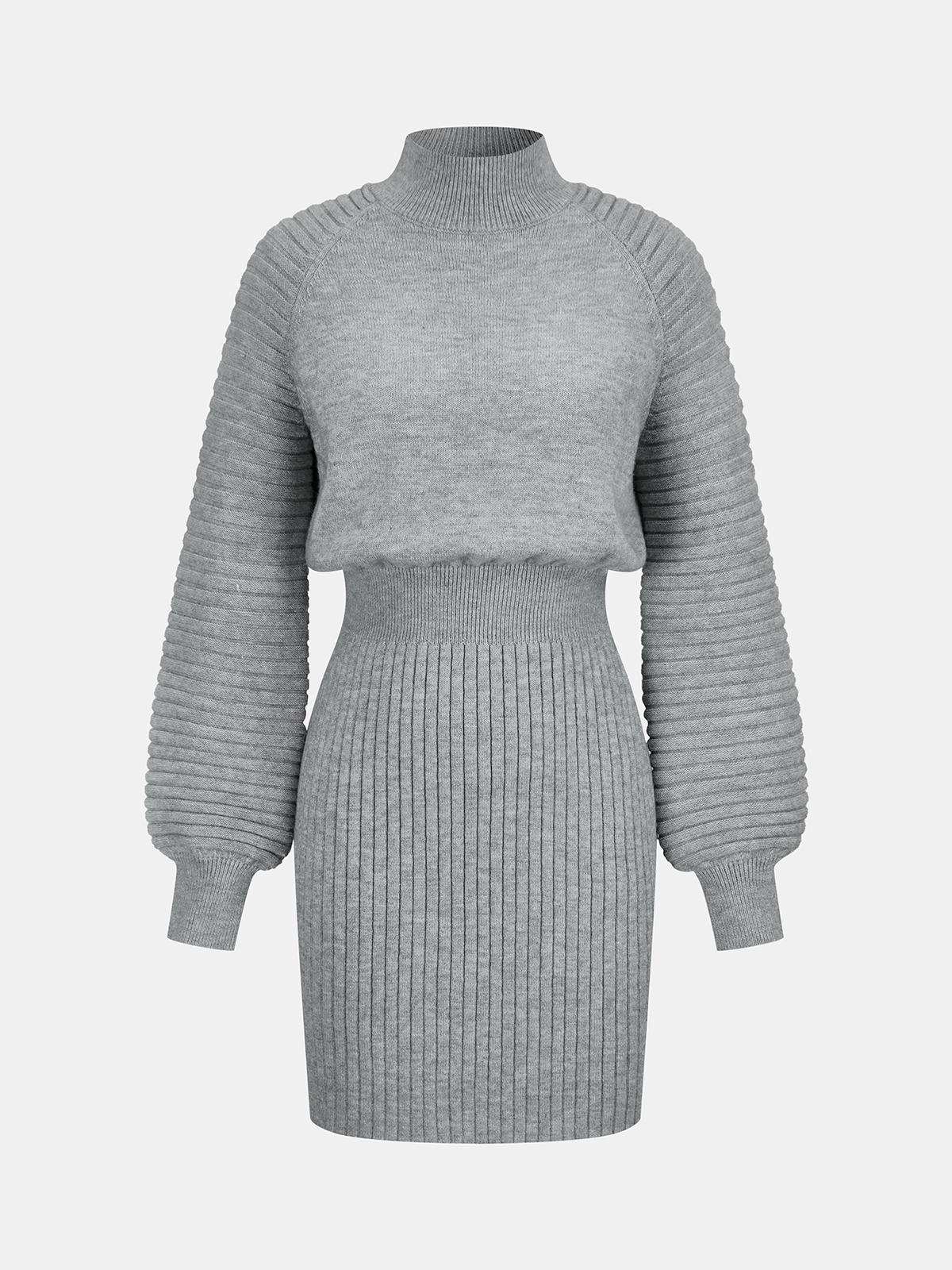 Mock Neck Cinched Waist Ribbed Knit Dress