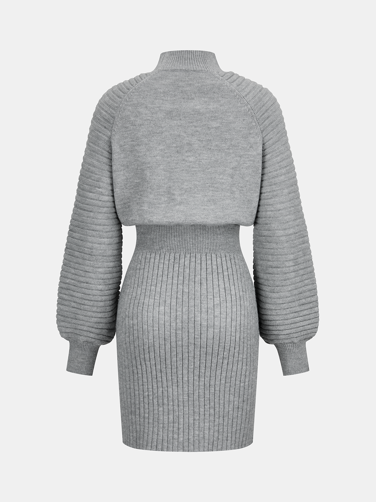 Mock Neck Cinched Waist Ribbed Knit Dress
