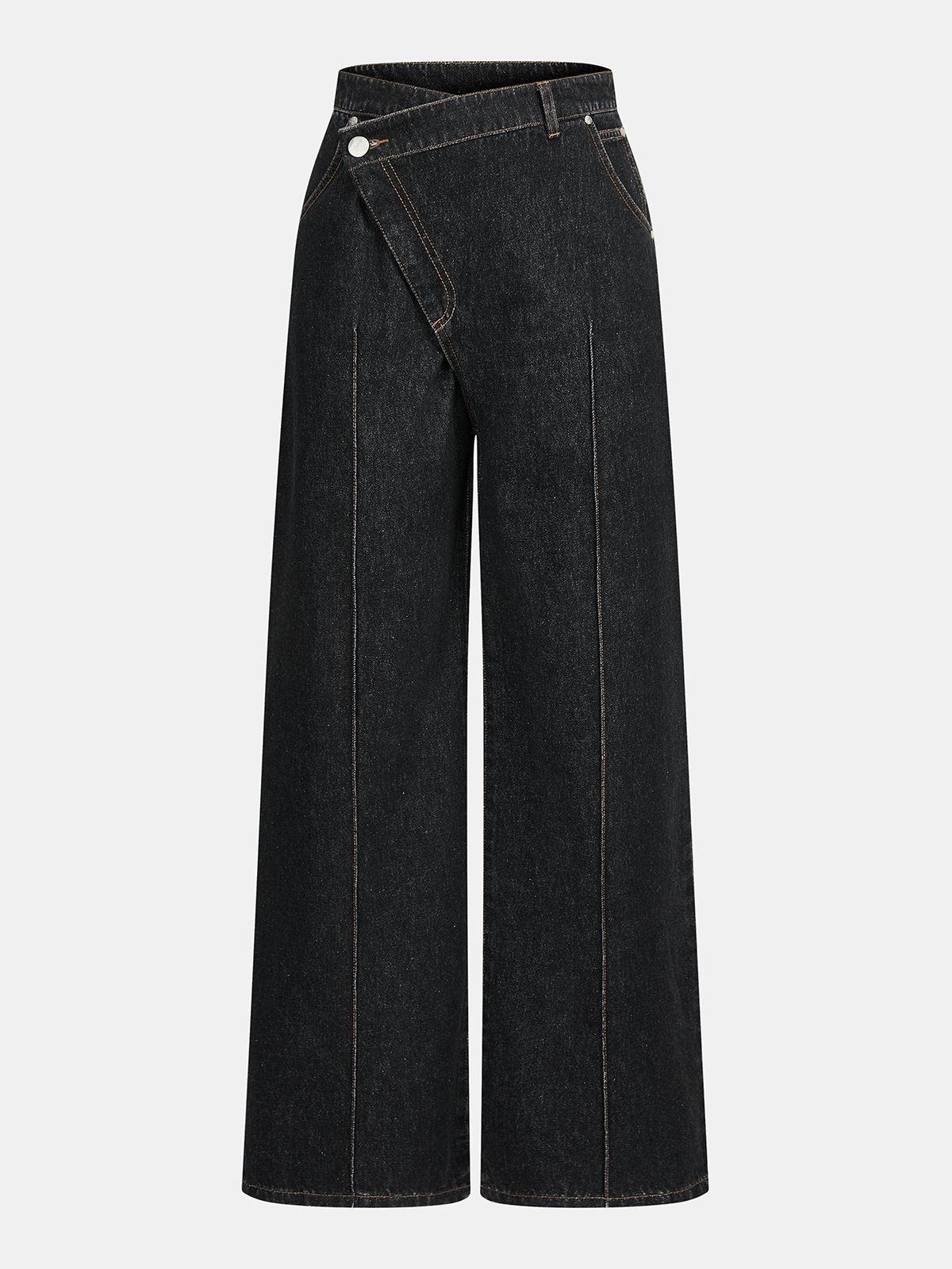 Jean droit asymétrique taille mi-haute en denim