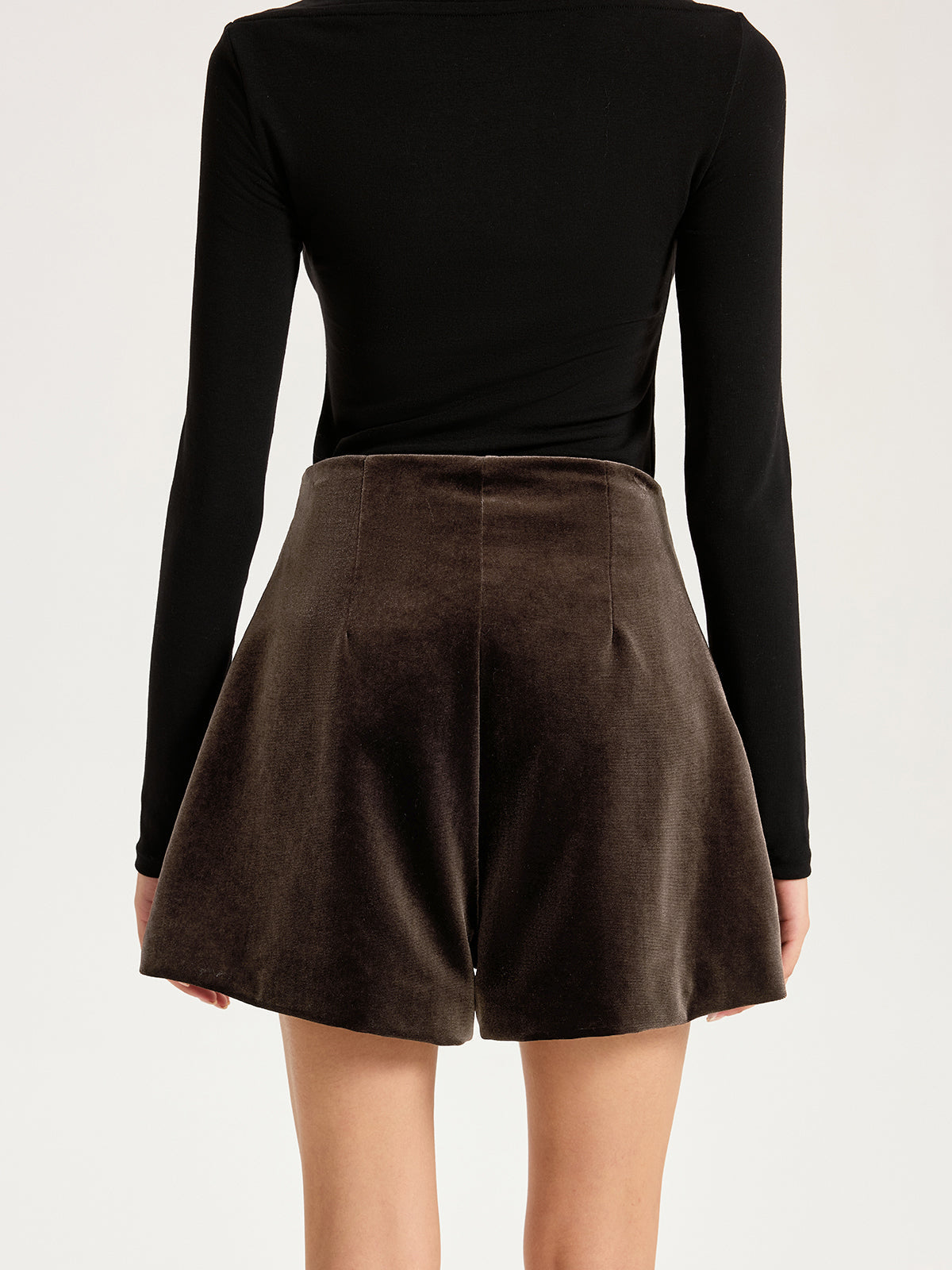 Velvet Mid-Waist Button-Front Shorts