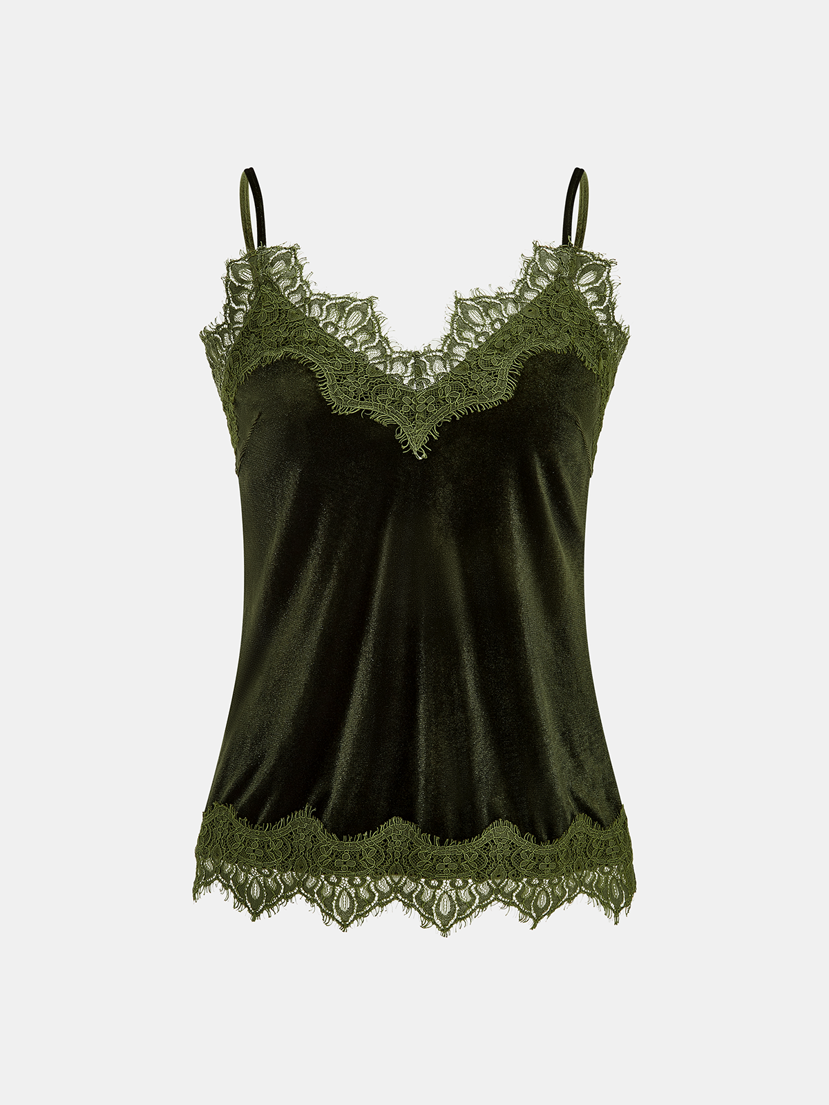 Lace Trim Velvet Cami Top