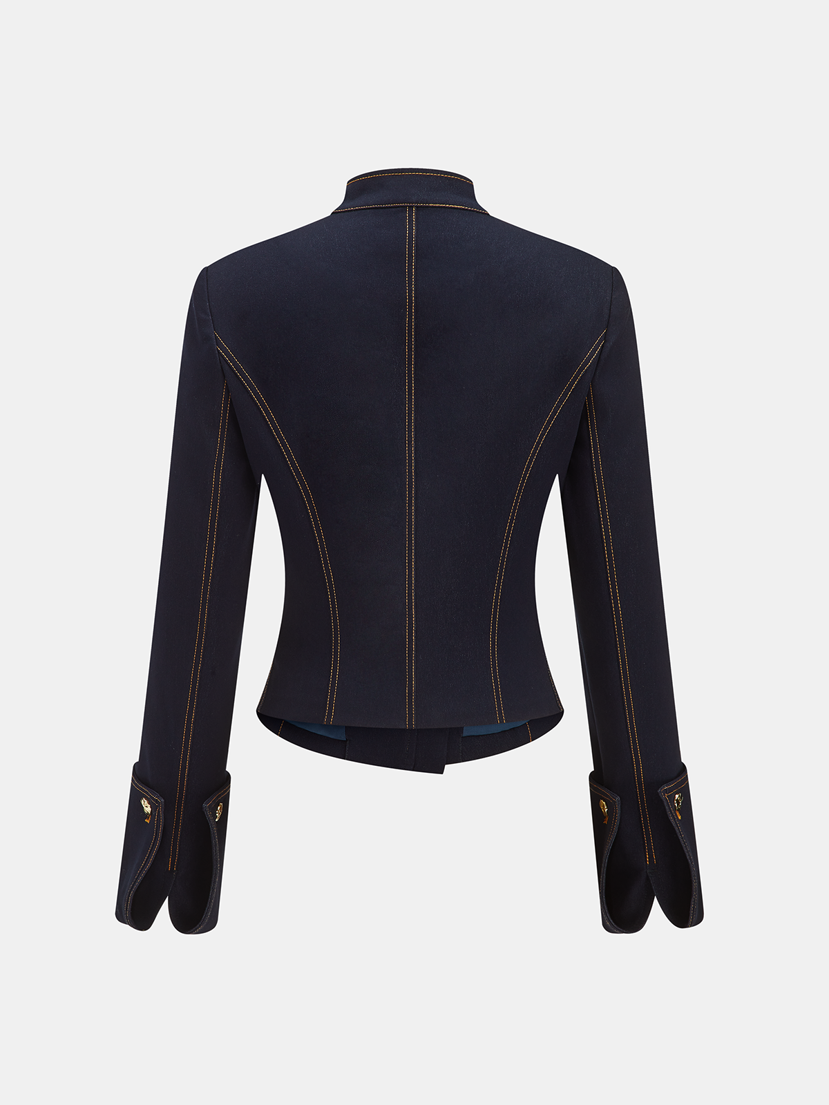 Faux Denim Metal Button Stand-Collar Blazer