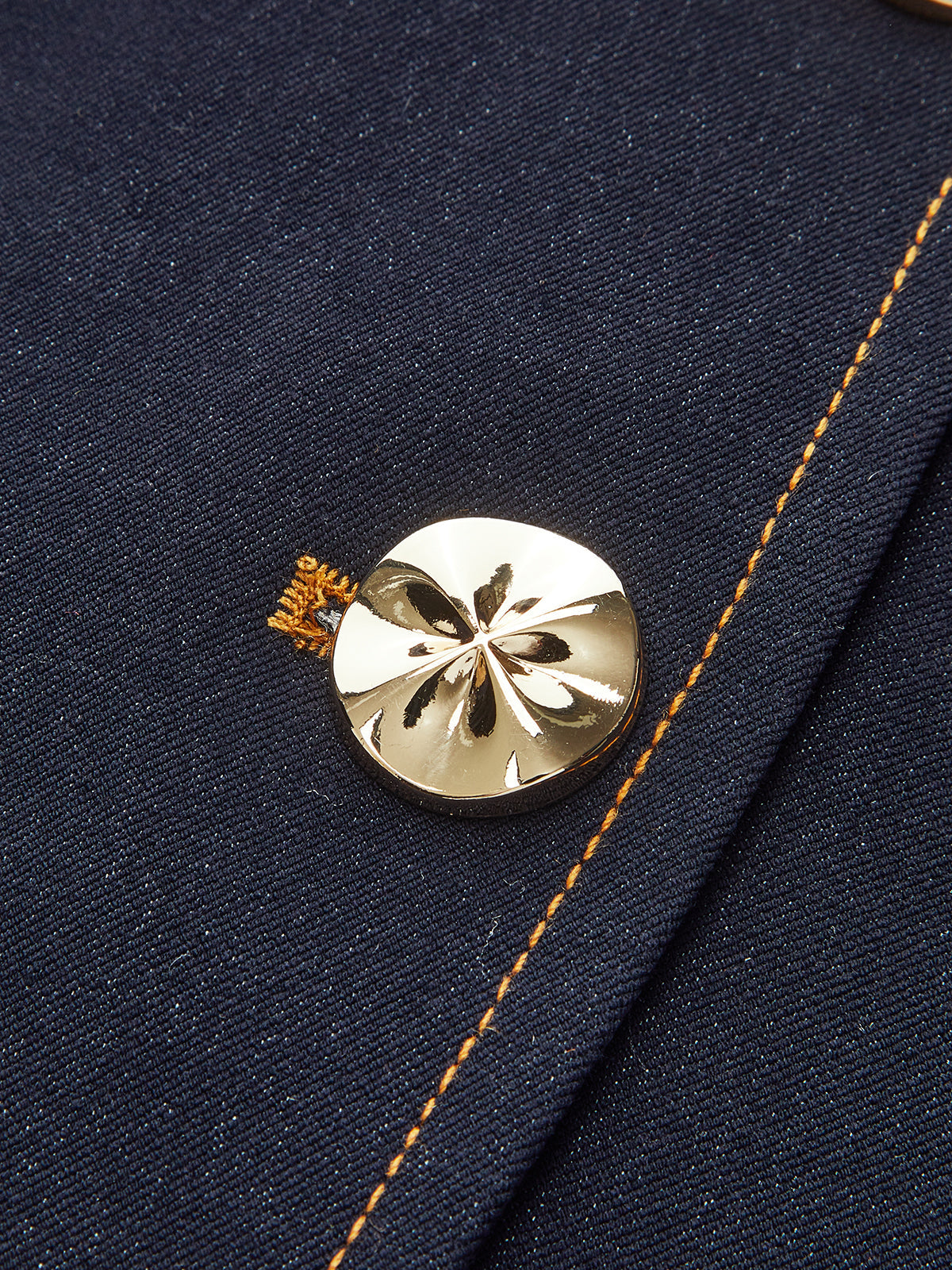Faux Denim Metal Button Stand-Collar Blazer