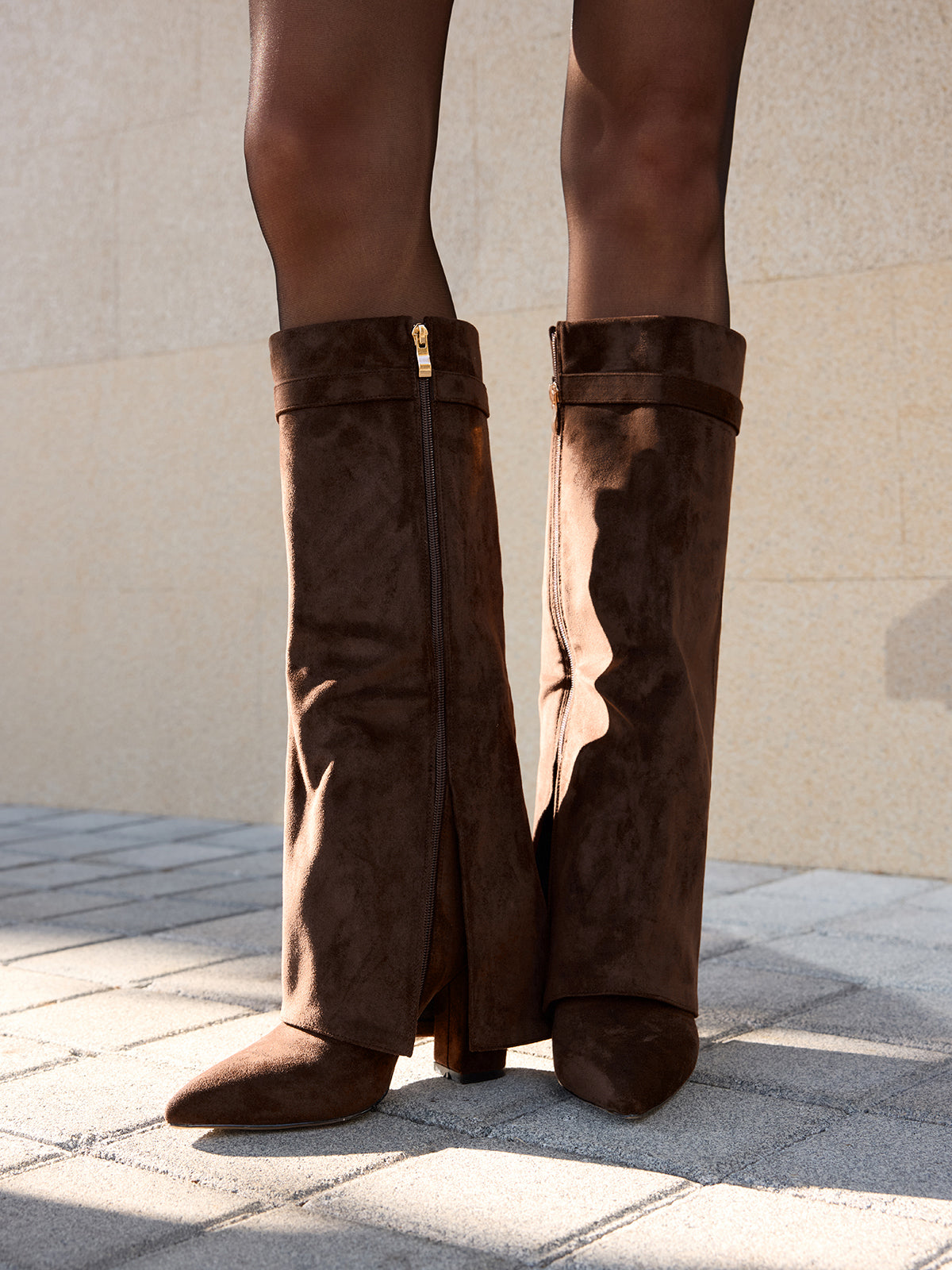 Suede Effect Knee-High Boots