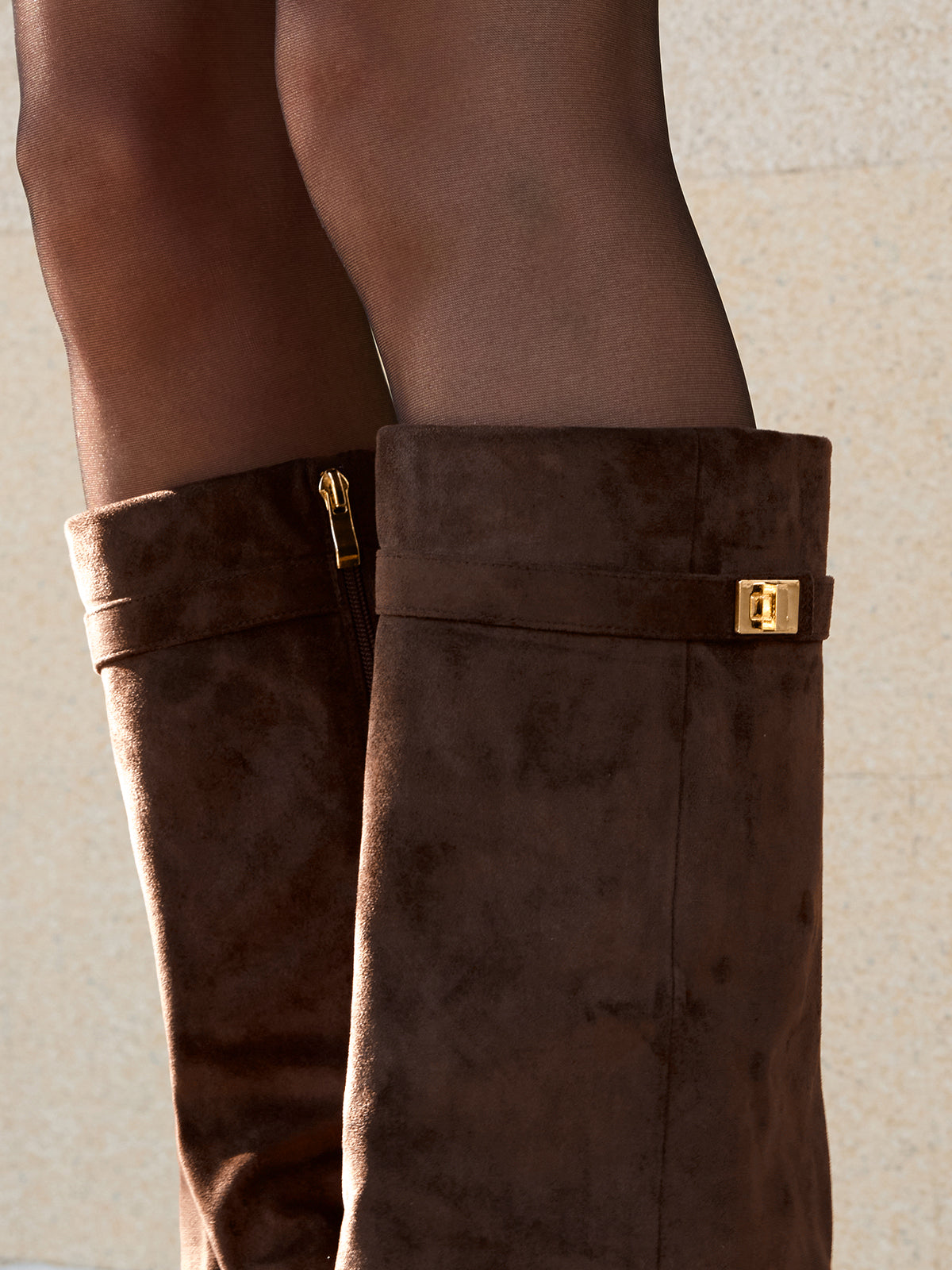 Suede Effect Knee-High Boots