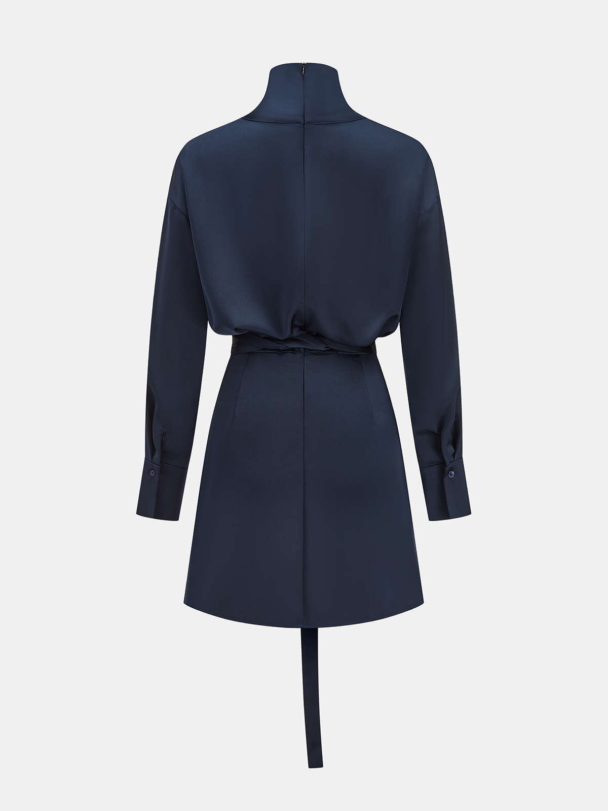 Satin Turtleneck Tie-Waist Mini Dress