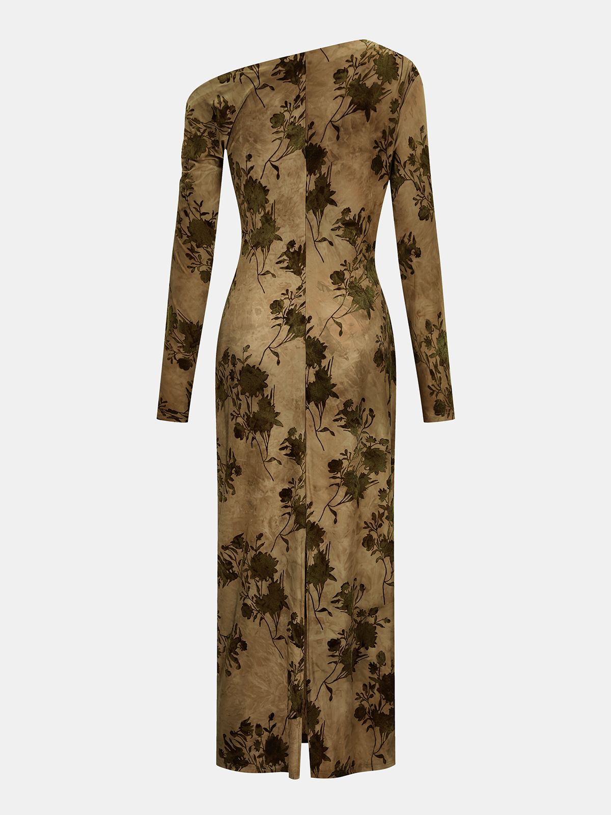 One-Shoulder Flocked-Floral Midi Dress