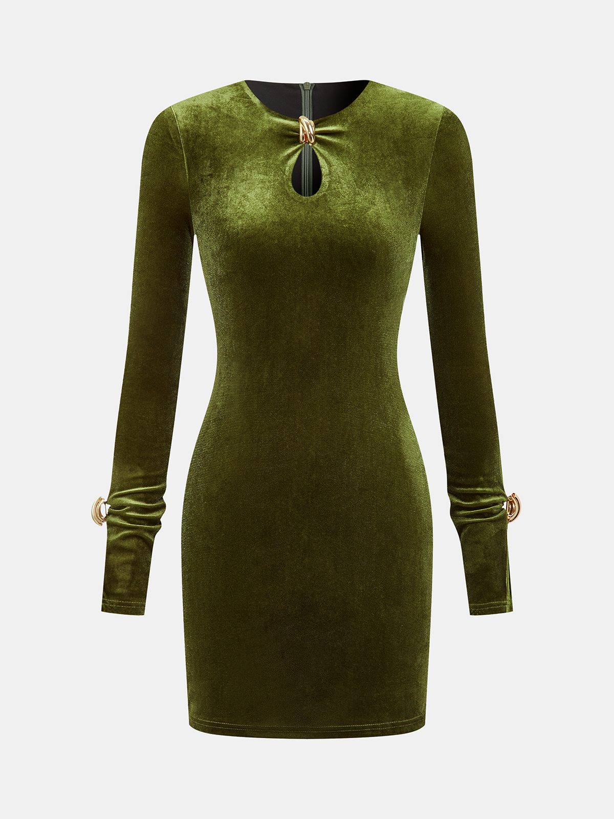 Metal Detail Velvet Cut-Out Bodycon Dress