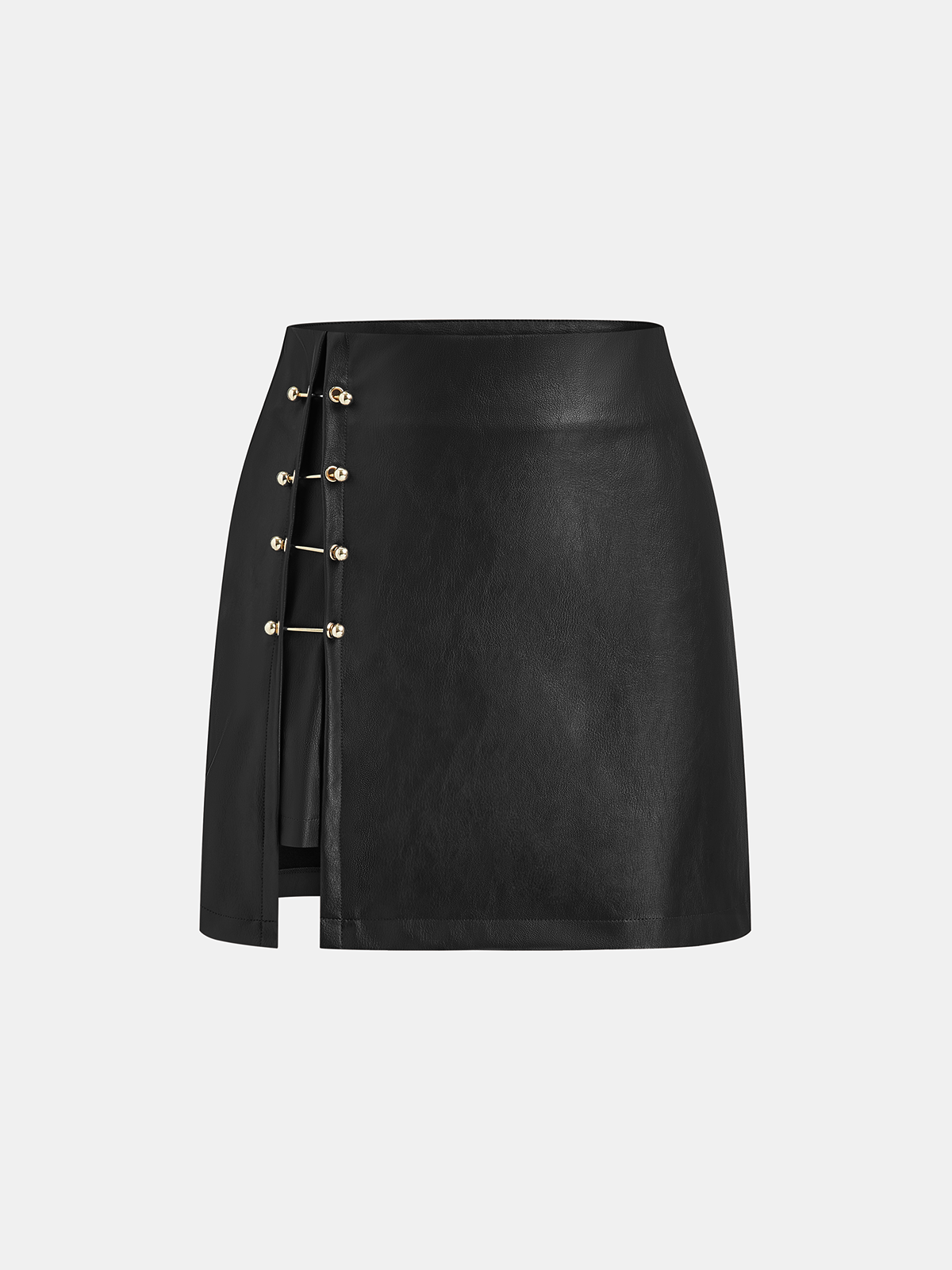PU Leather Metal Detail Mini Skirt