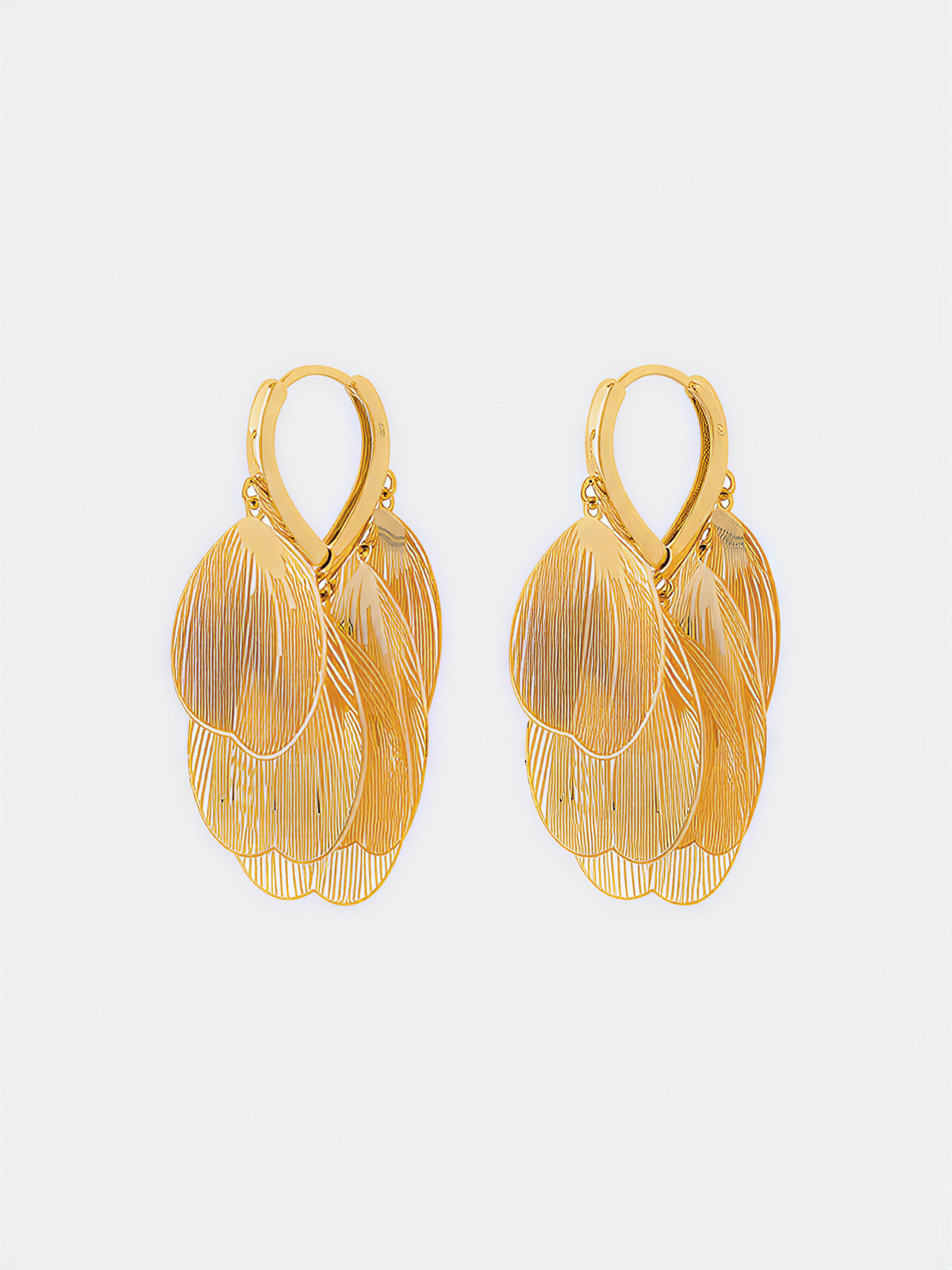 Leaf-Textured Cluster Drop Hoop Earrings