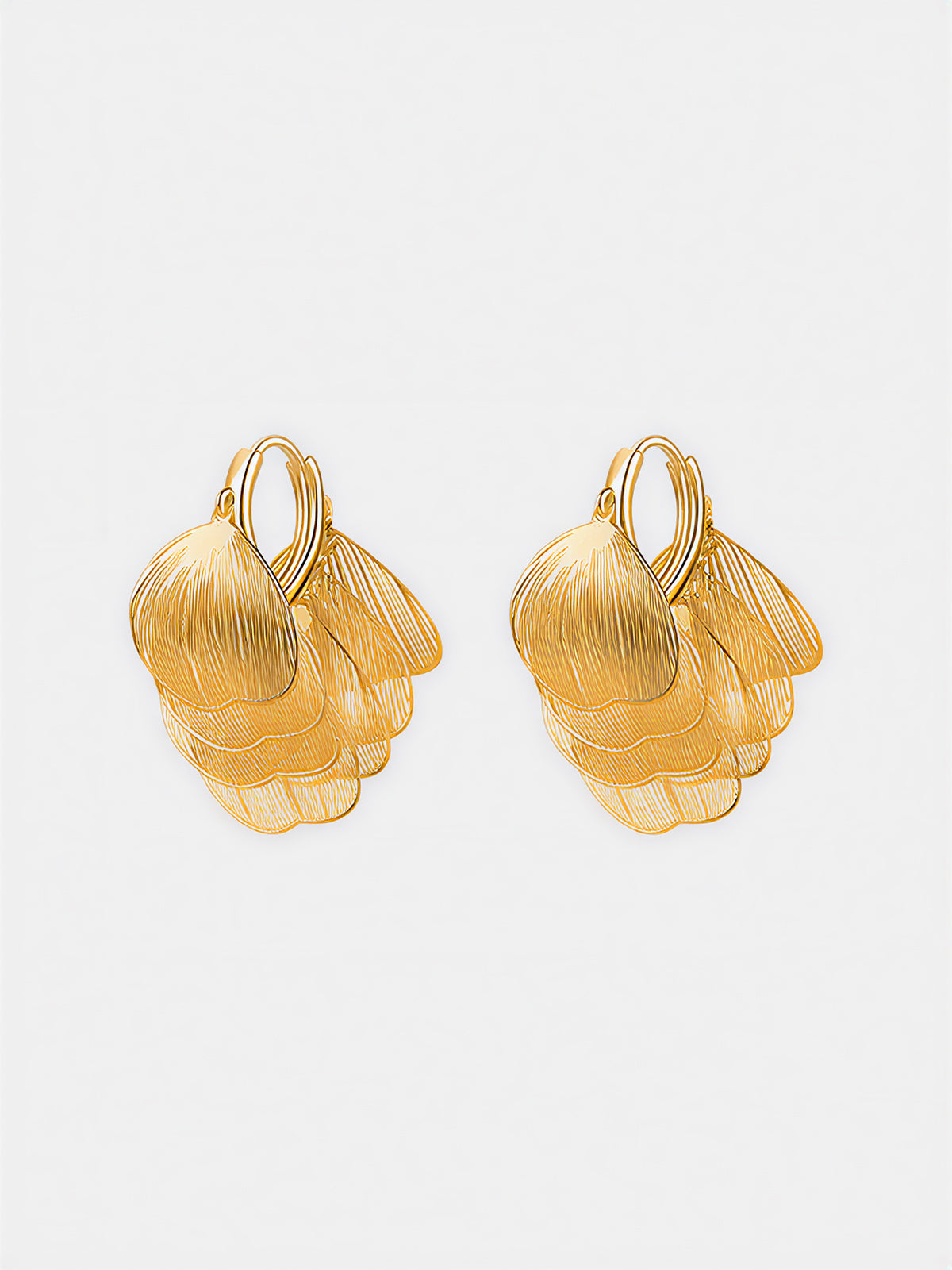 Leaf-Textured Cluster Drop Hoop Earrings