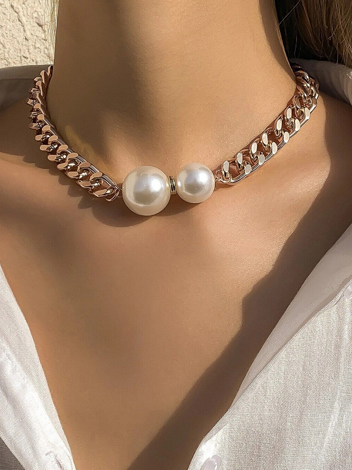 Double Pearl Chain Necklace