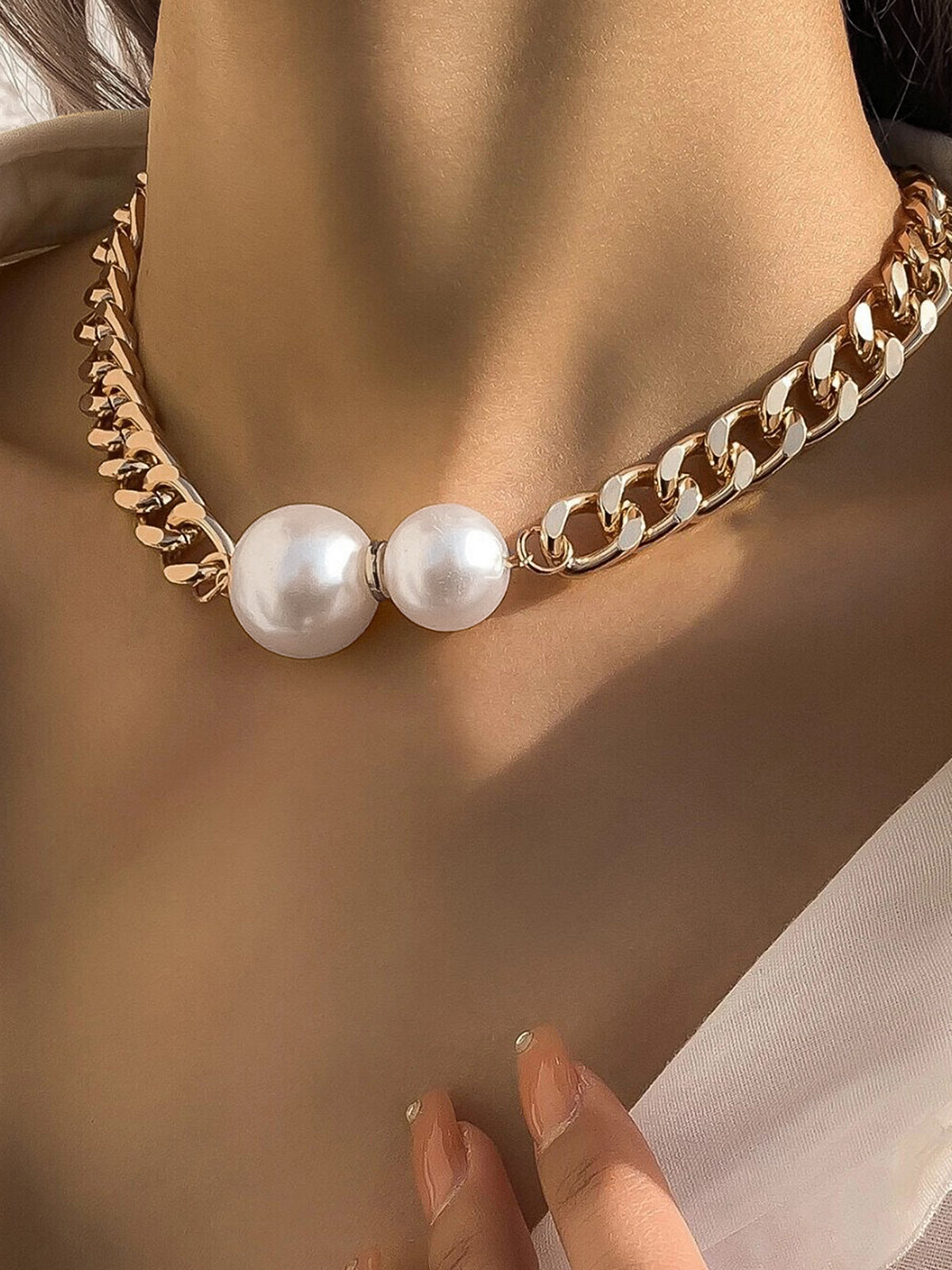 Double Pearl Chain Necklace
