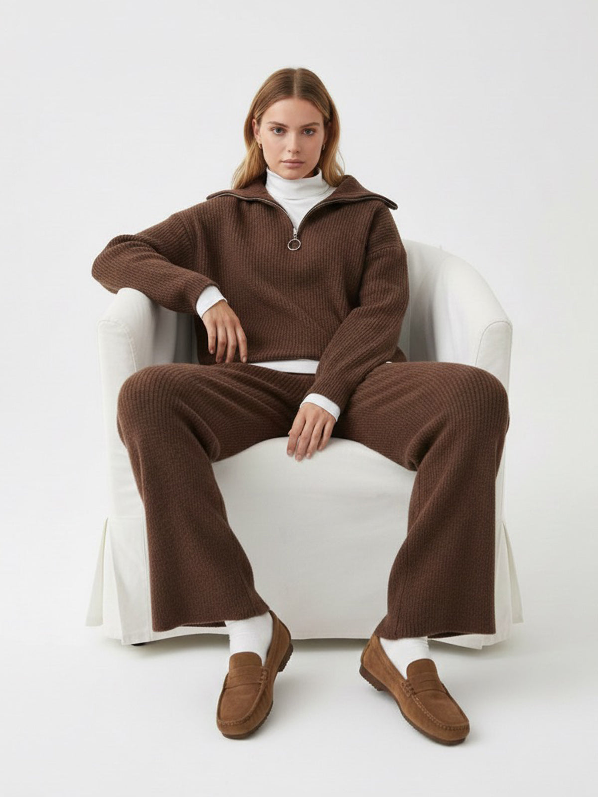 Half-Zip Sweater & Wide-Leg Pant Set