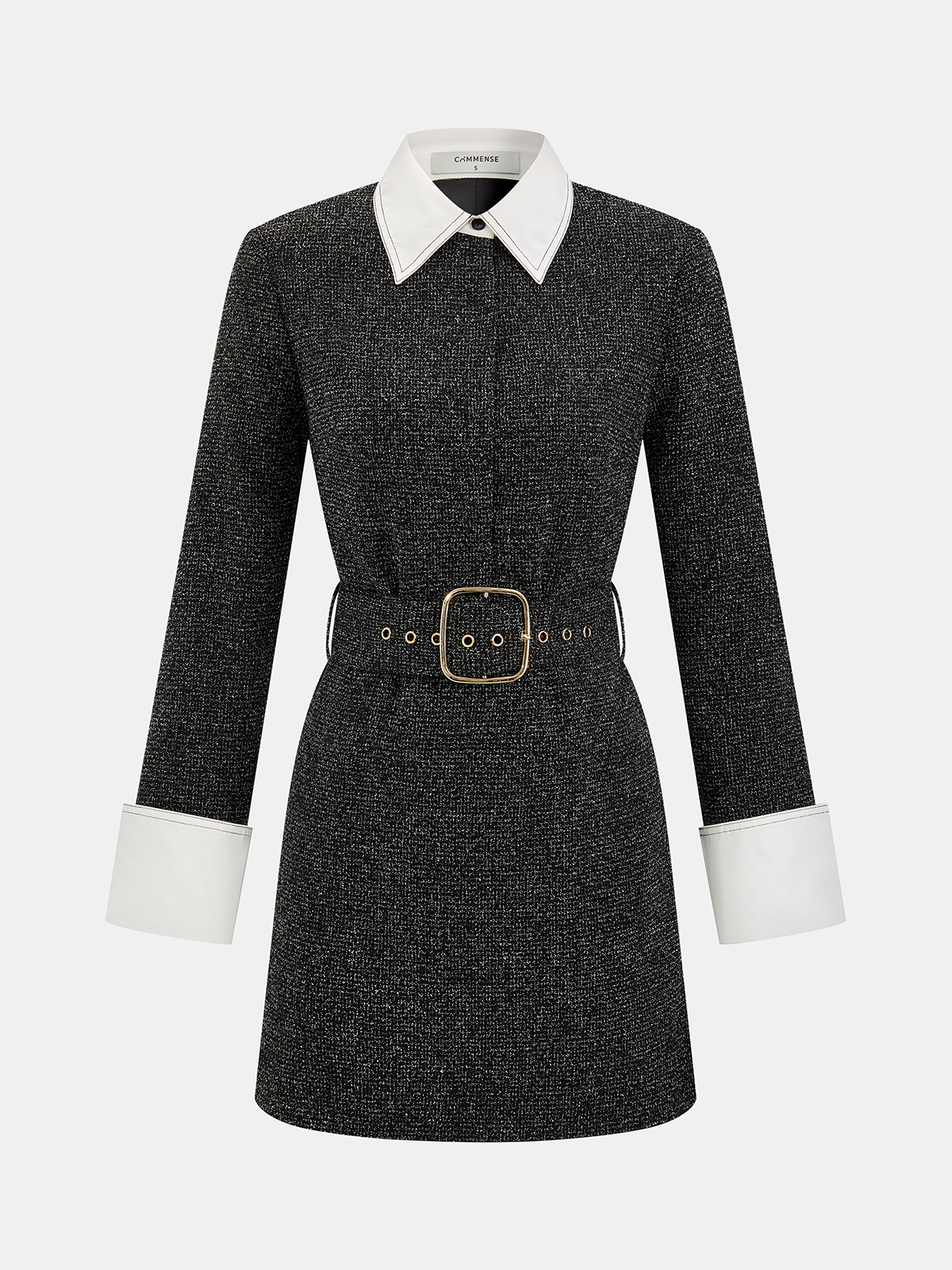 Contrast-Collar Belted Mini Dress
