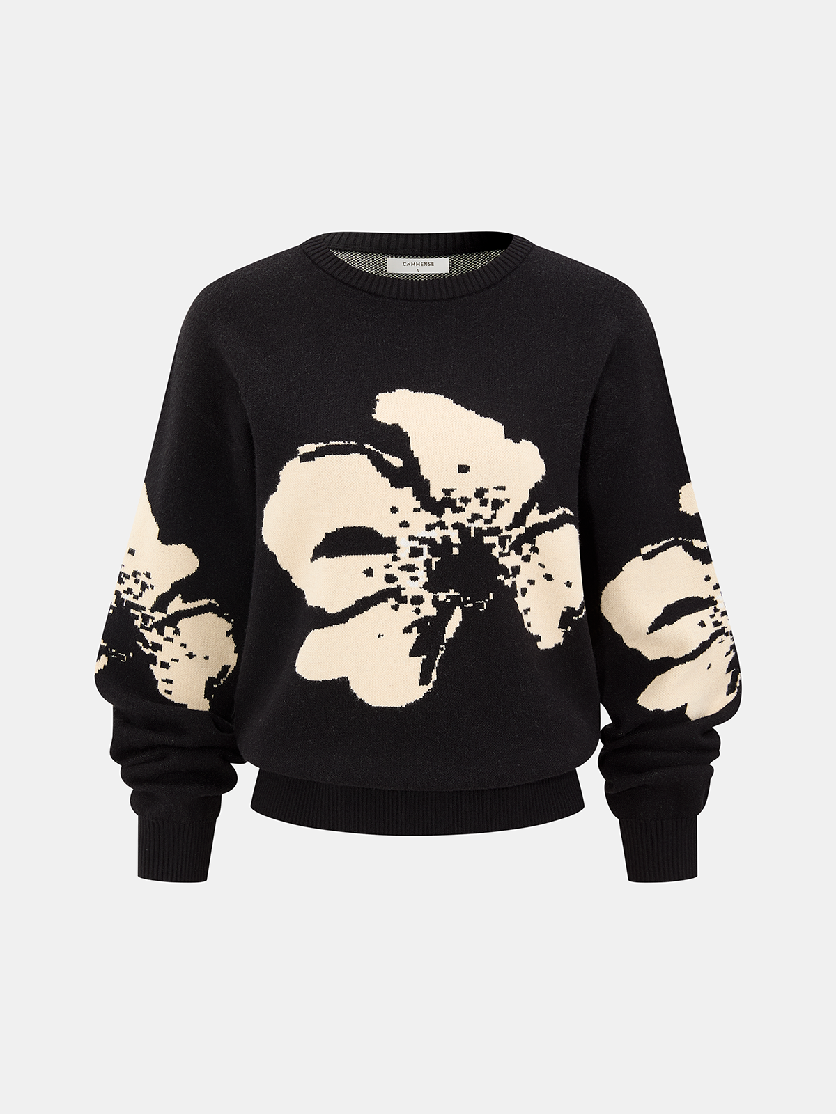 Floral Pattern Crew Neck Knit Sweater