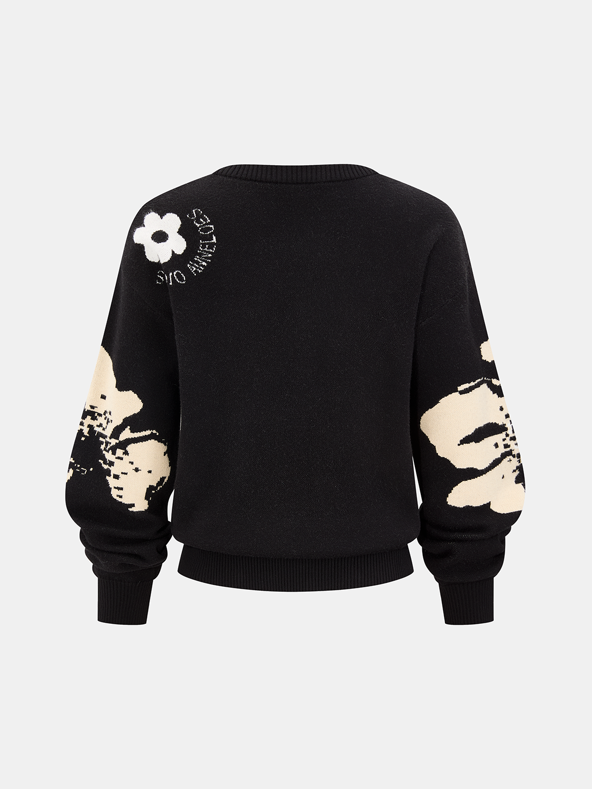 Floral Pattern Crew Neck Knit Sweater