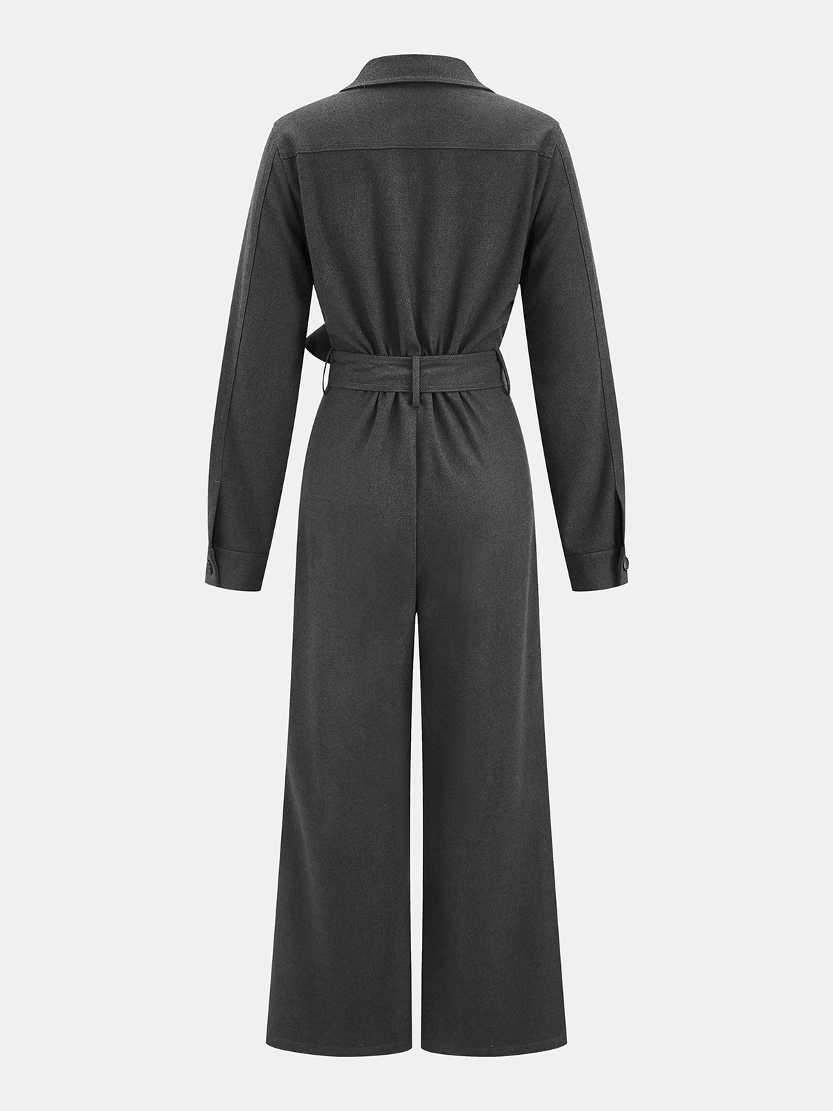 Belted Zip-Front Collared Wide-Leg Jumpsuit