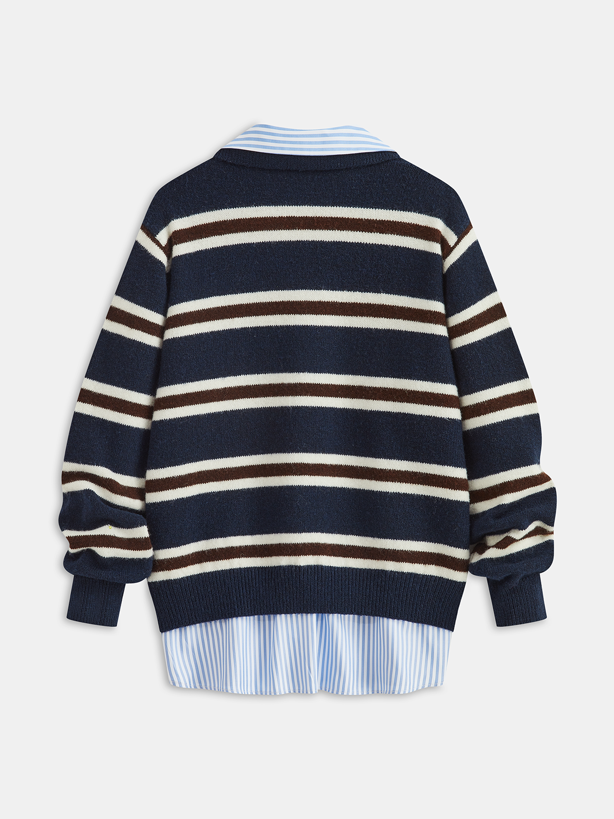Shirt Panel Striped Polo Knit Sweater