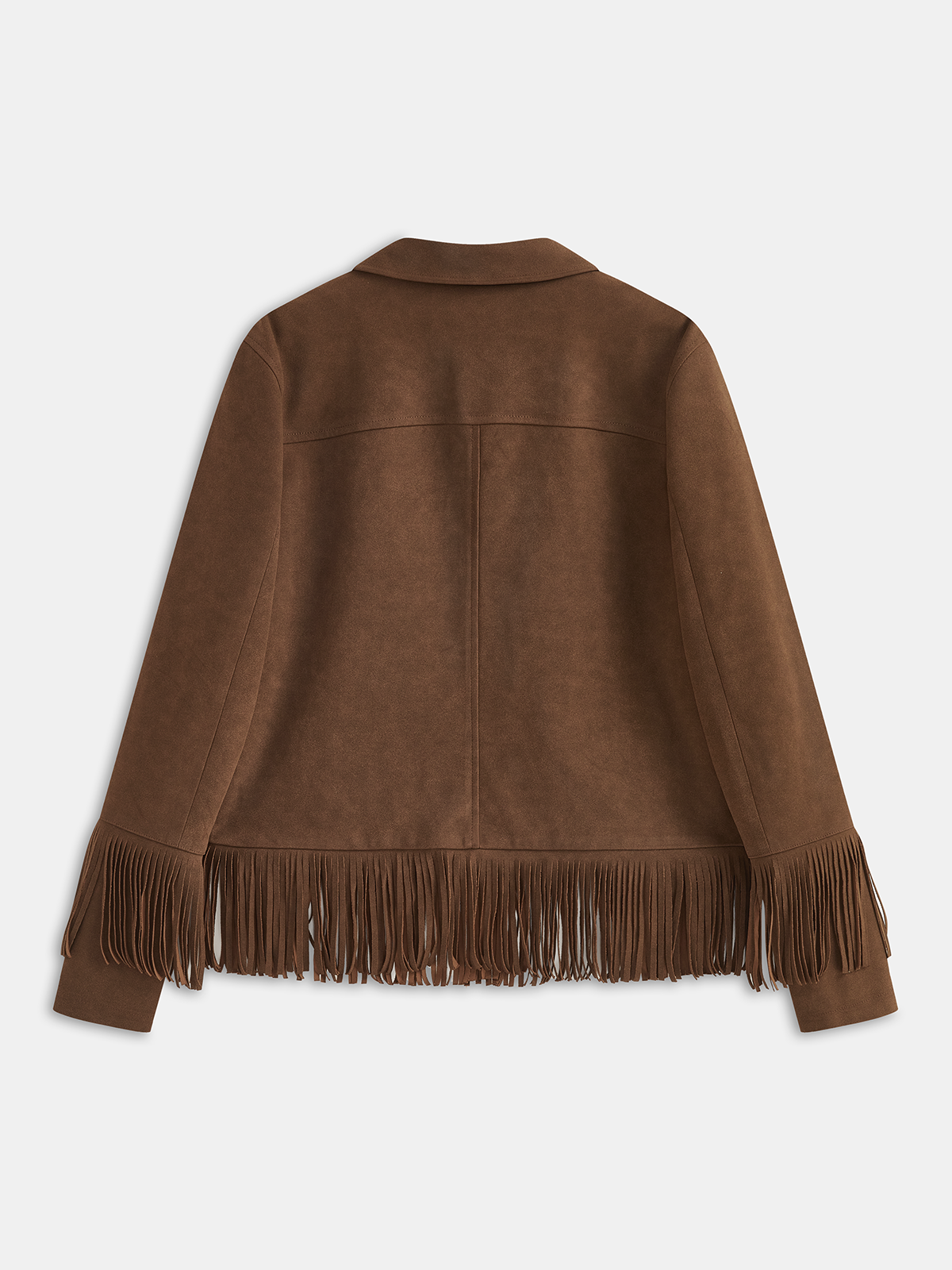 Fringe Button-Front Collared Suede Effect Jacket