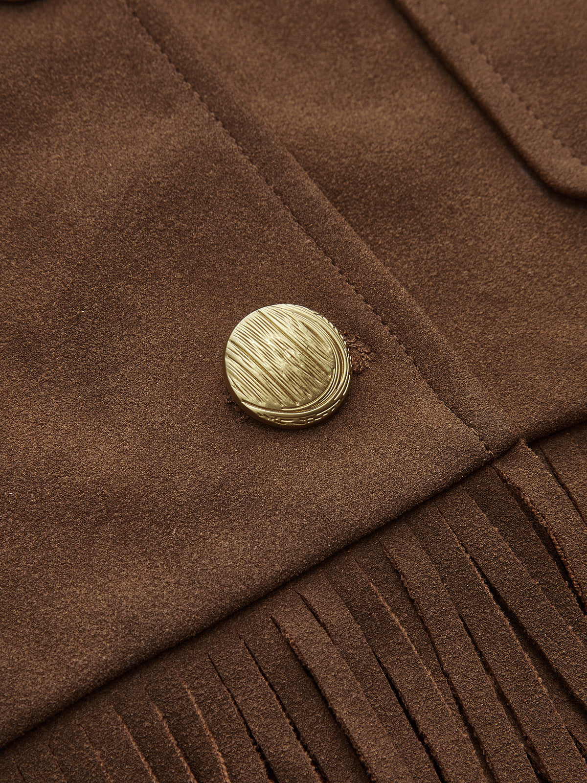 Fringe Button-Front Collared Suede Effect Jacket