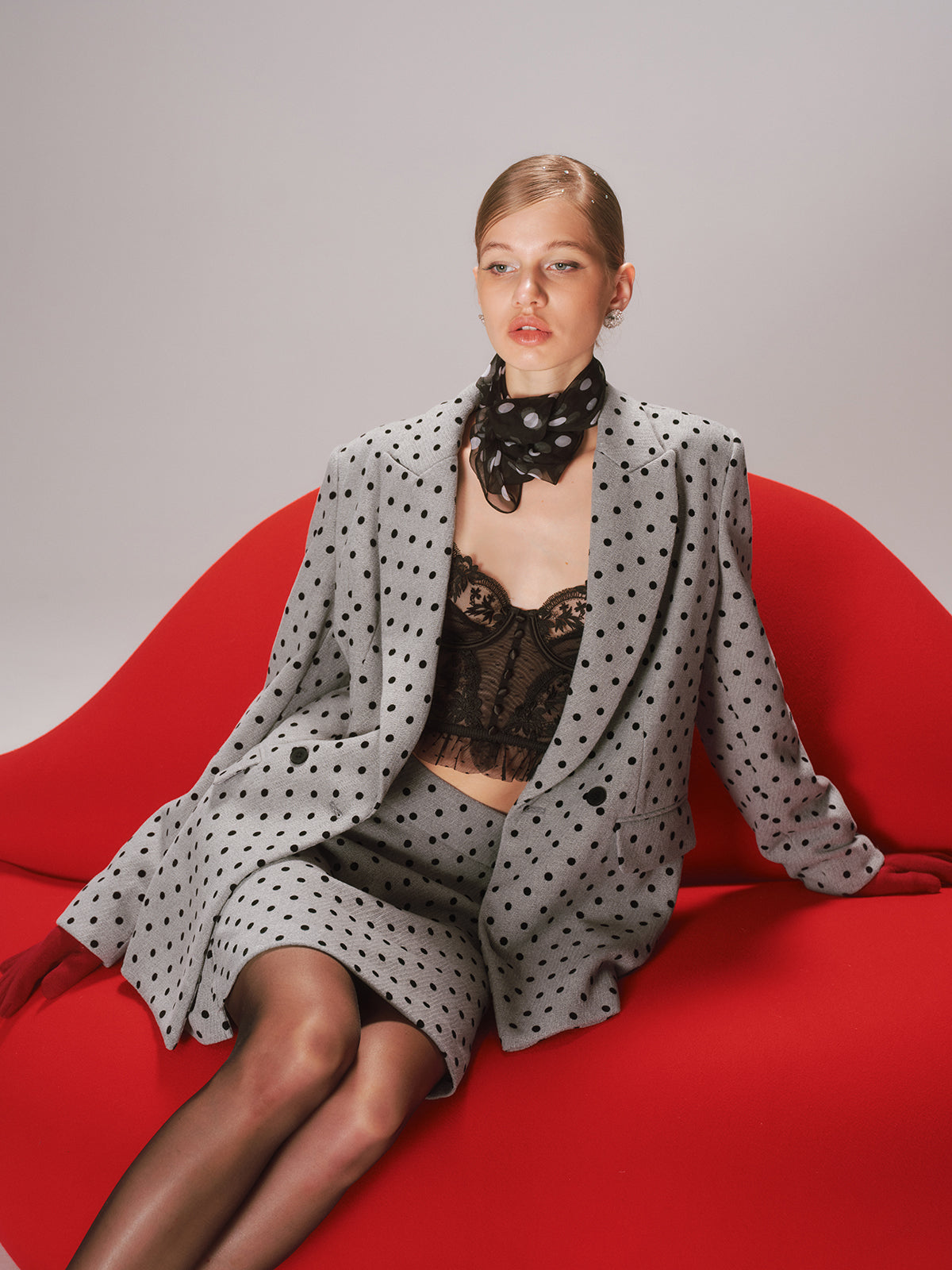 Polka Dot Double-Breasted Blazer
