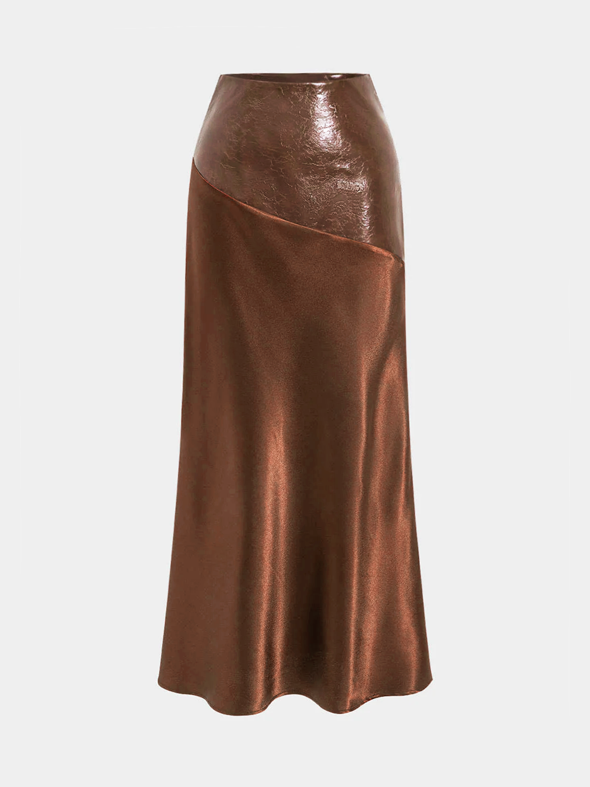 Maxirock aus Satin mit asymmetrischem Einsatz aus Kunstleder