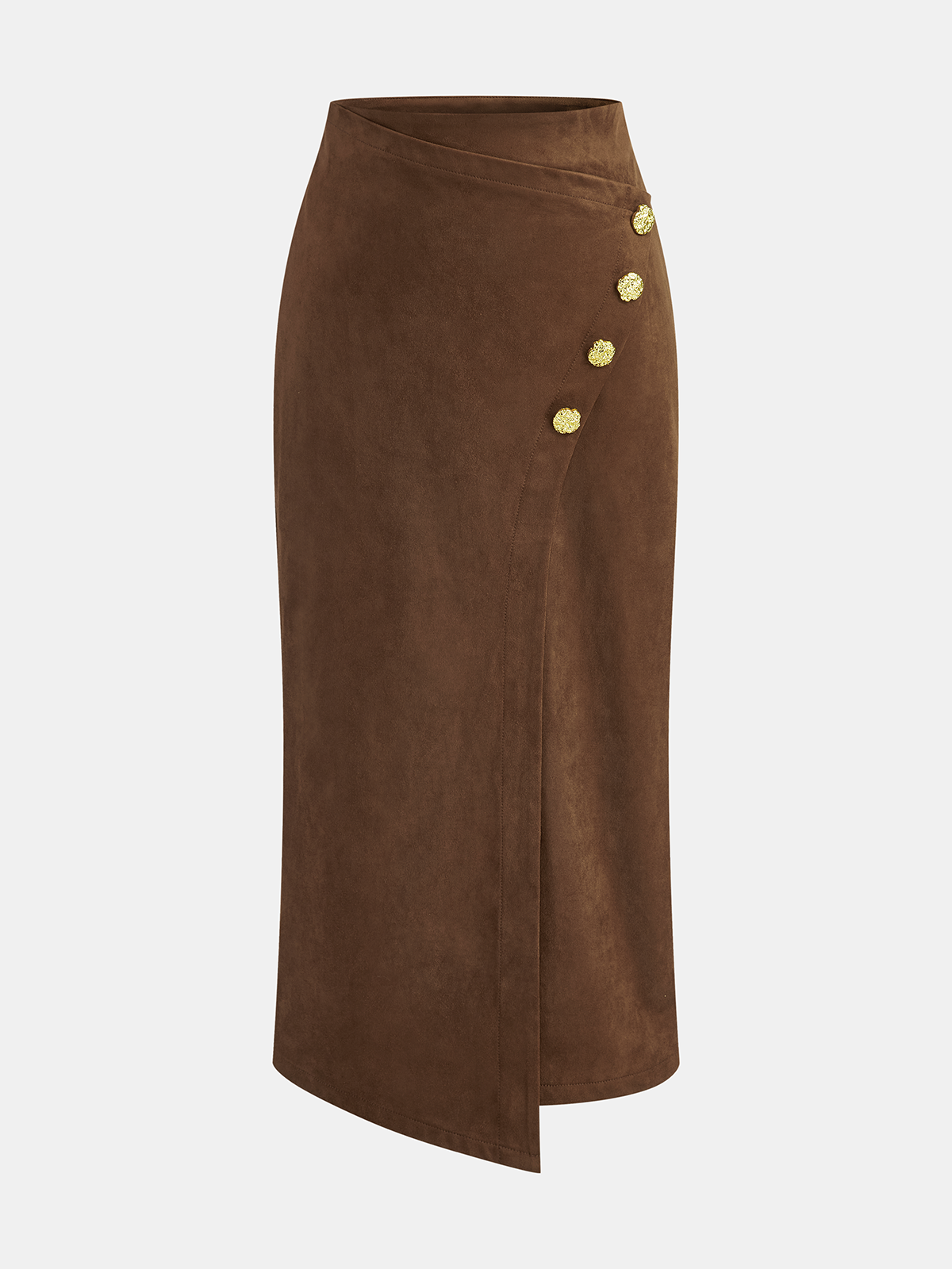 Metal Detail Suede Effect Asymmetric Maxi Skirt