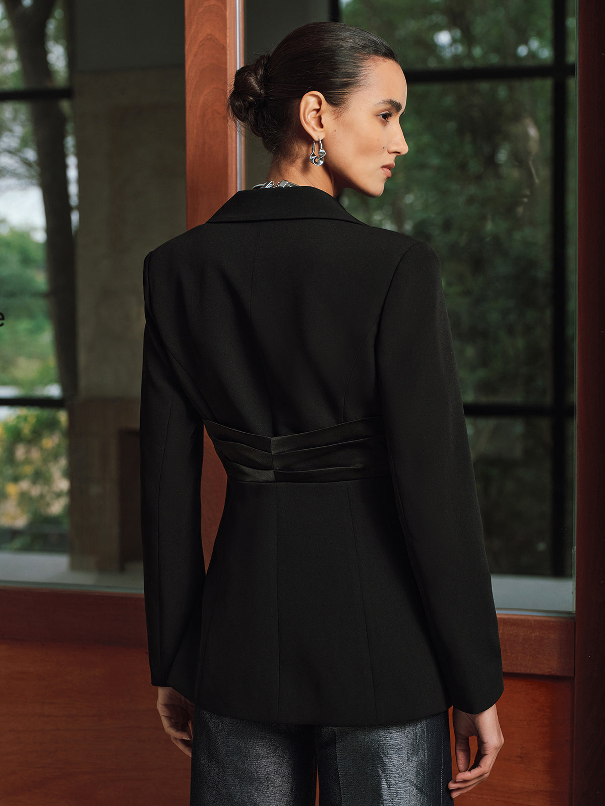 Satin-Panel-Blazer mit Raffung