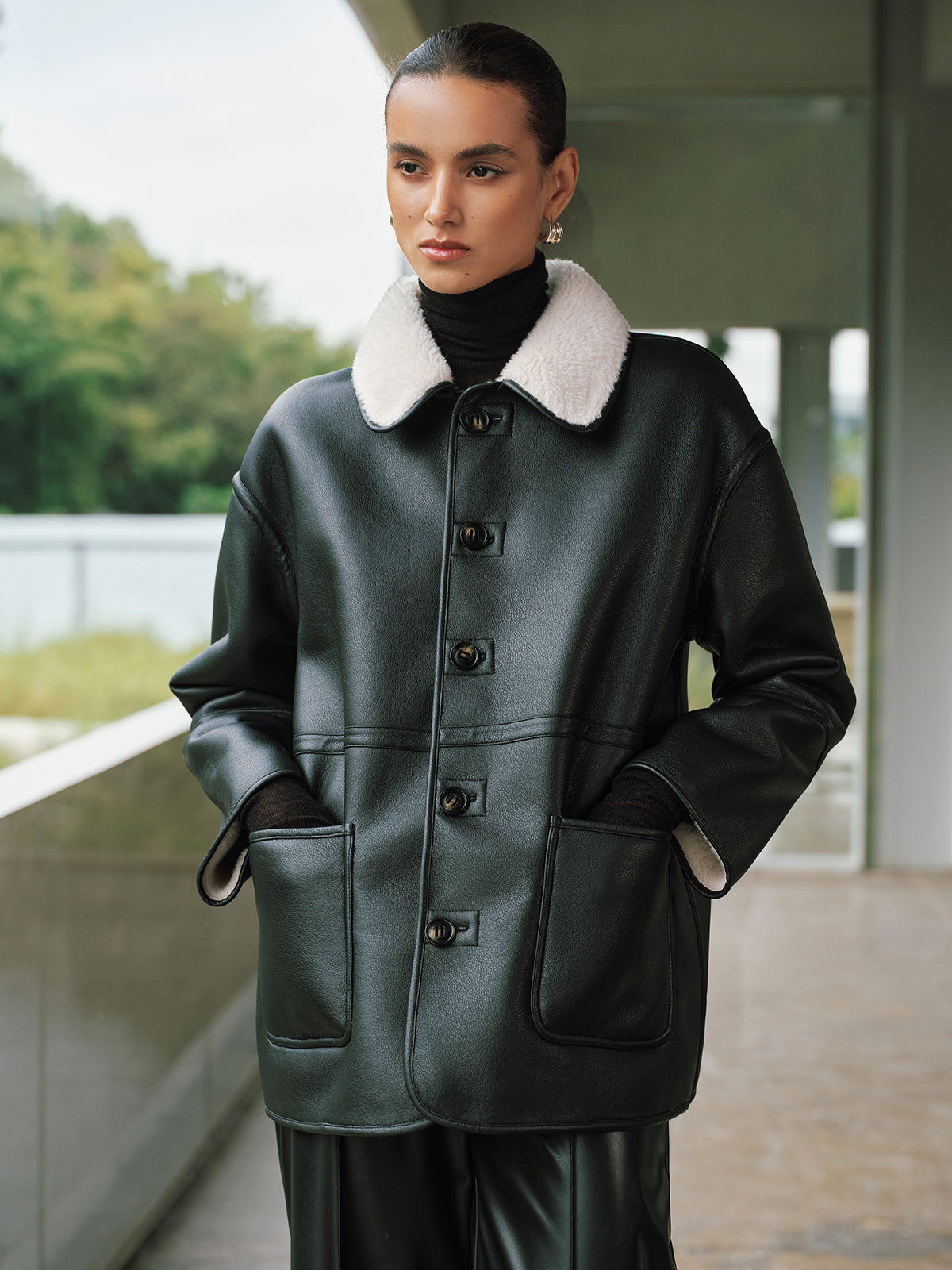 Reversible Shearling Faux Leather Jacket