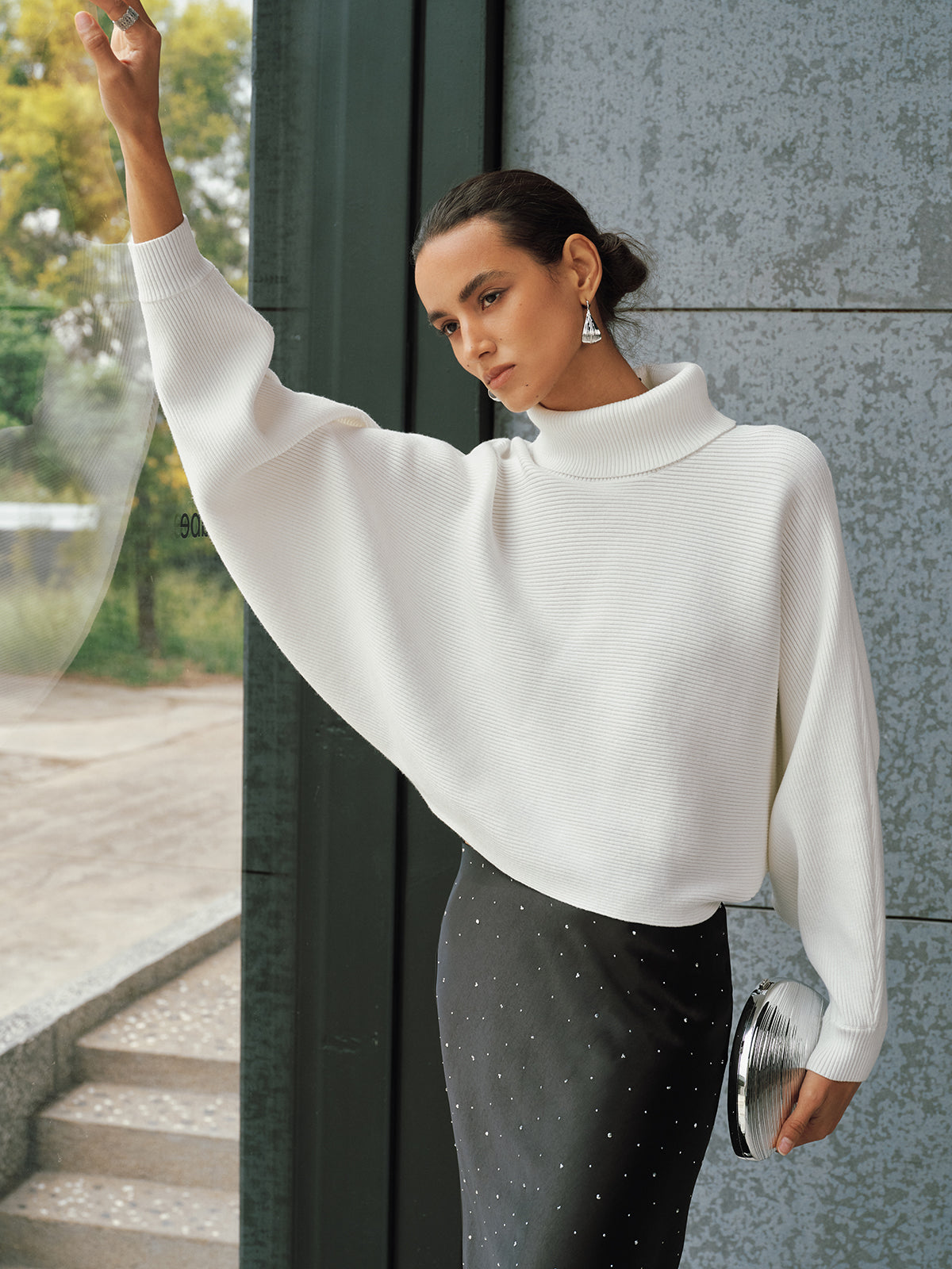 Turtleneck Batwing-Sleeve Sweater