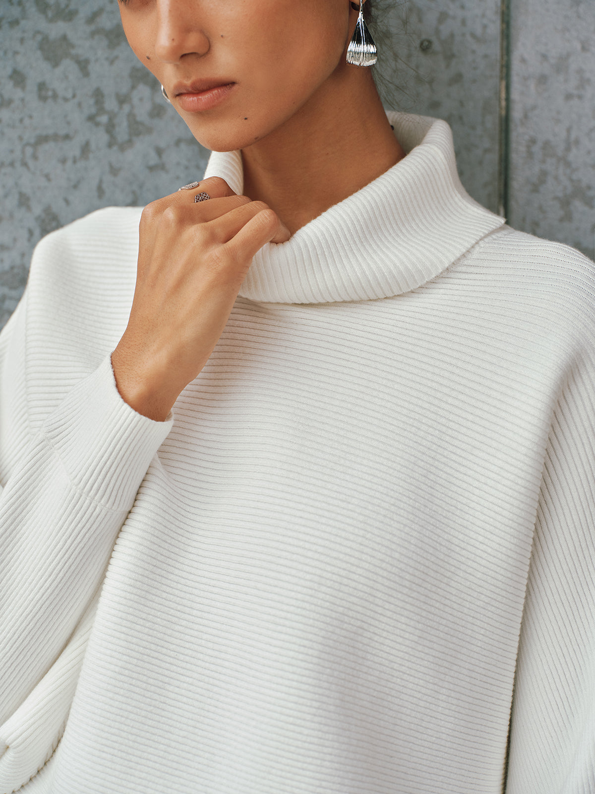 Turtleneck Batwing-Sleeve Sweater