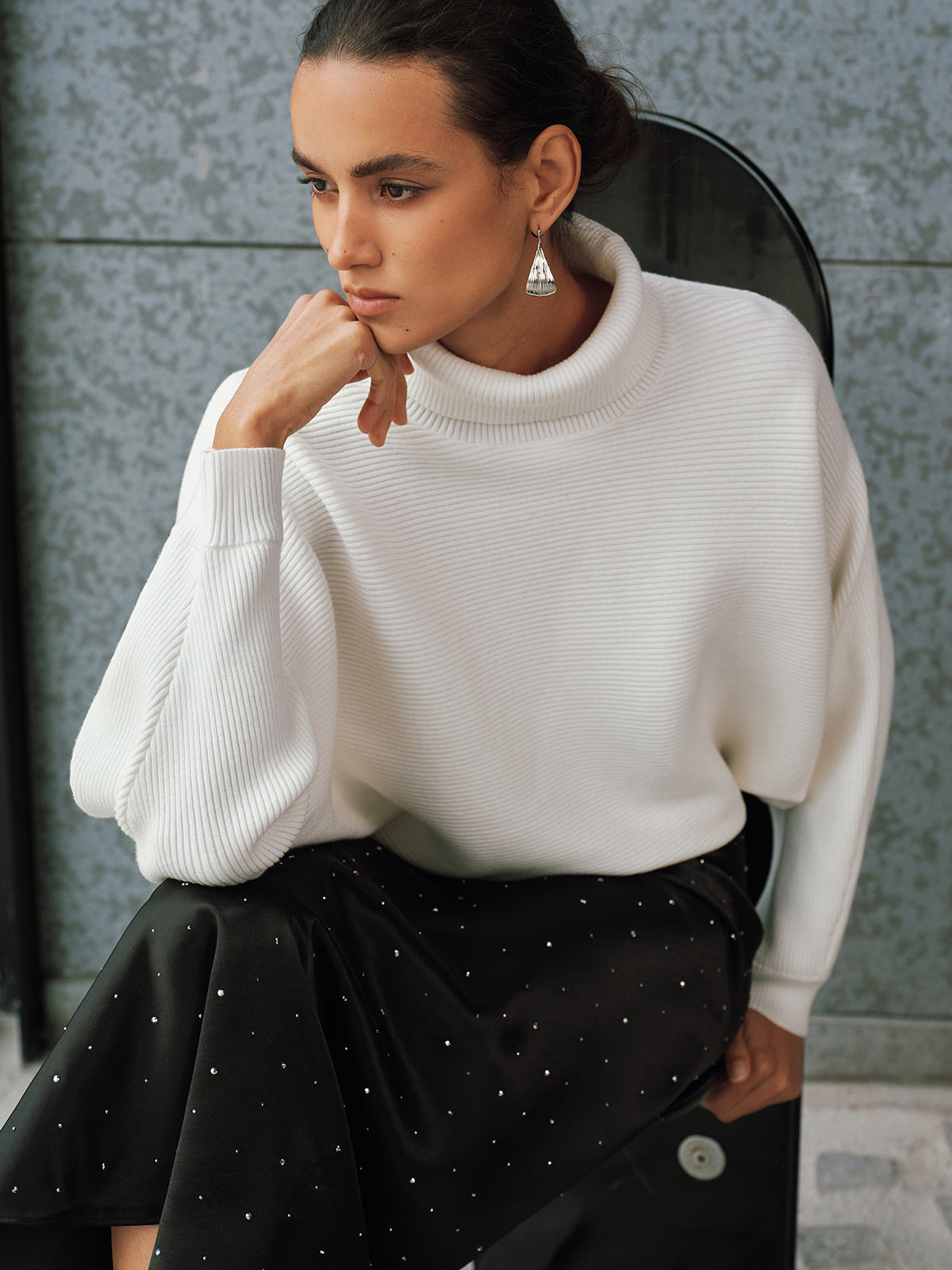 Turtleneck Batwing-Sleeve Sweater