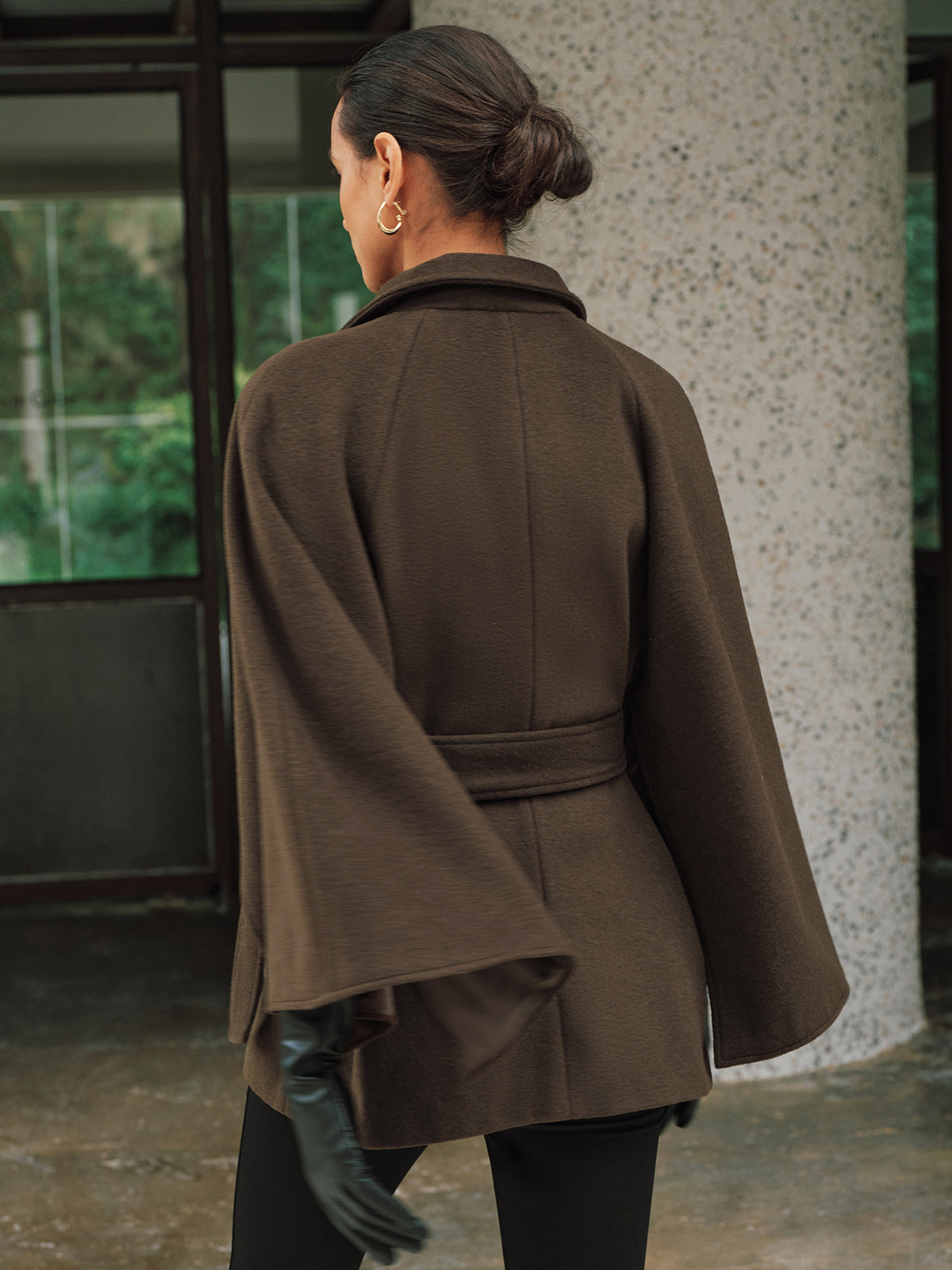 Wool-Blend Belted Capelet Coat