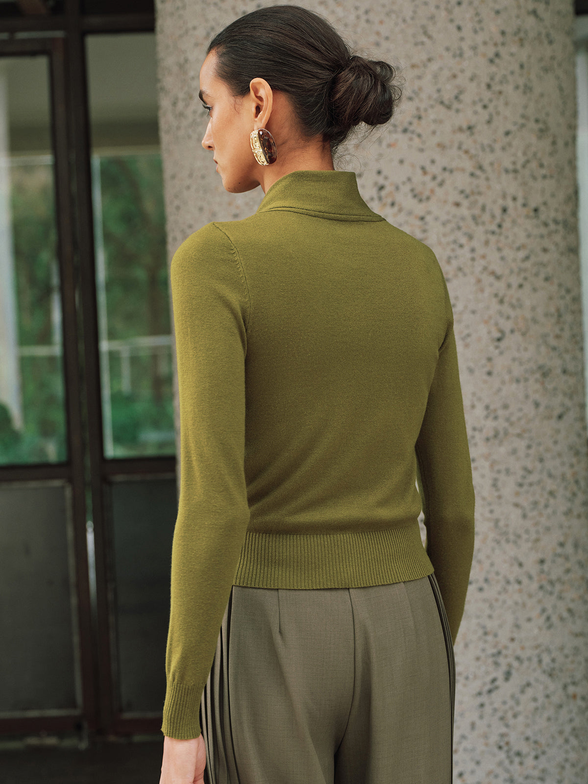 Wool-Blend Tie-Neck Fitted Knit Top