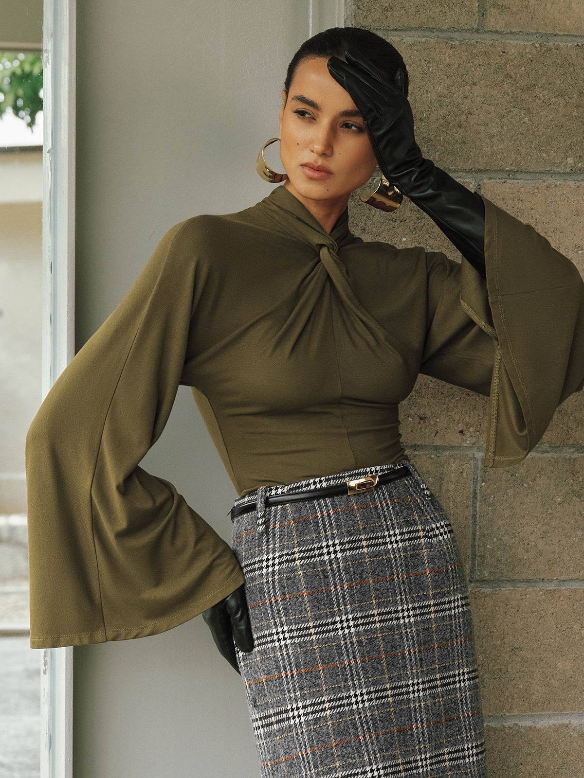 Knot-Front Batwing-Sleeve Top