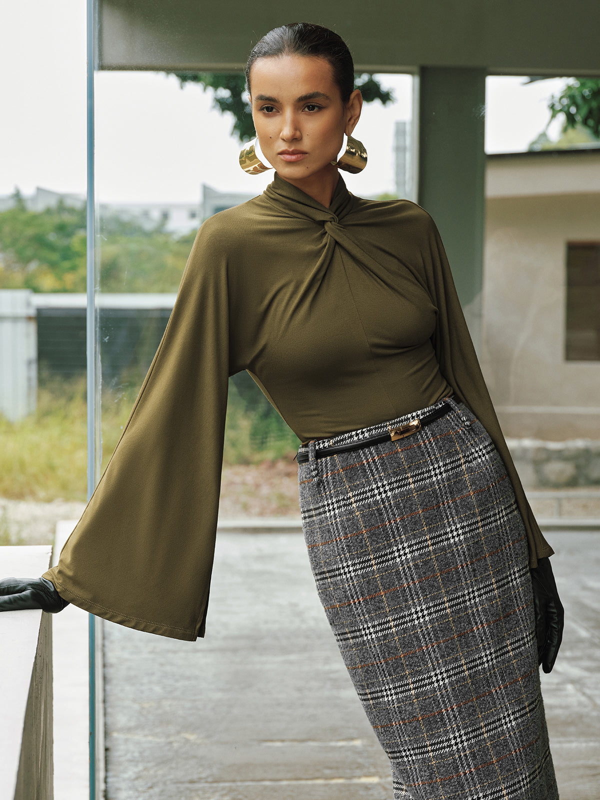Knot-Front Batwing-Sleeve Top