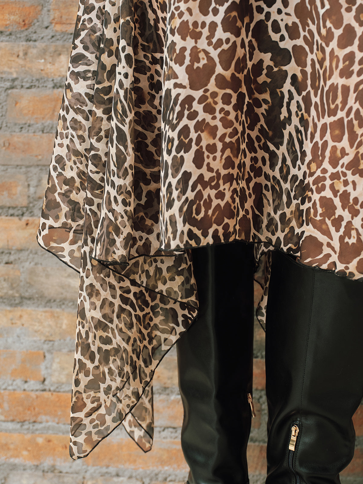 Leopard Print Semi-Sheer Chiffon Midi Skirt
