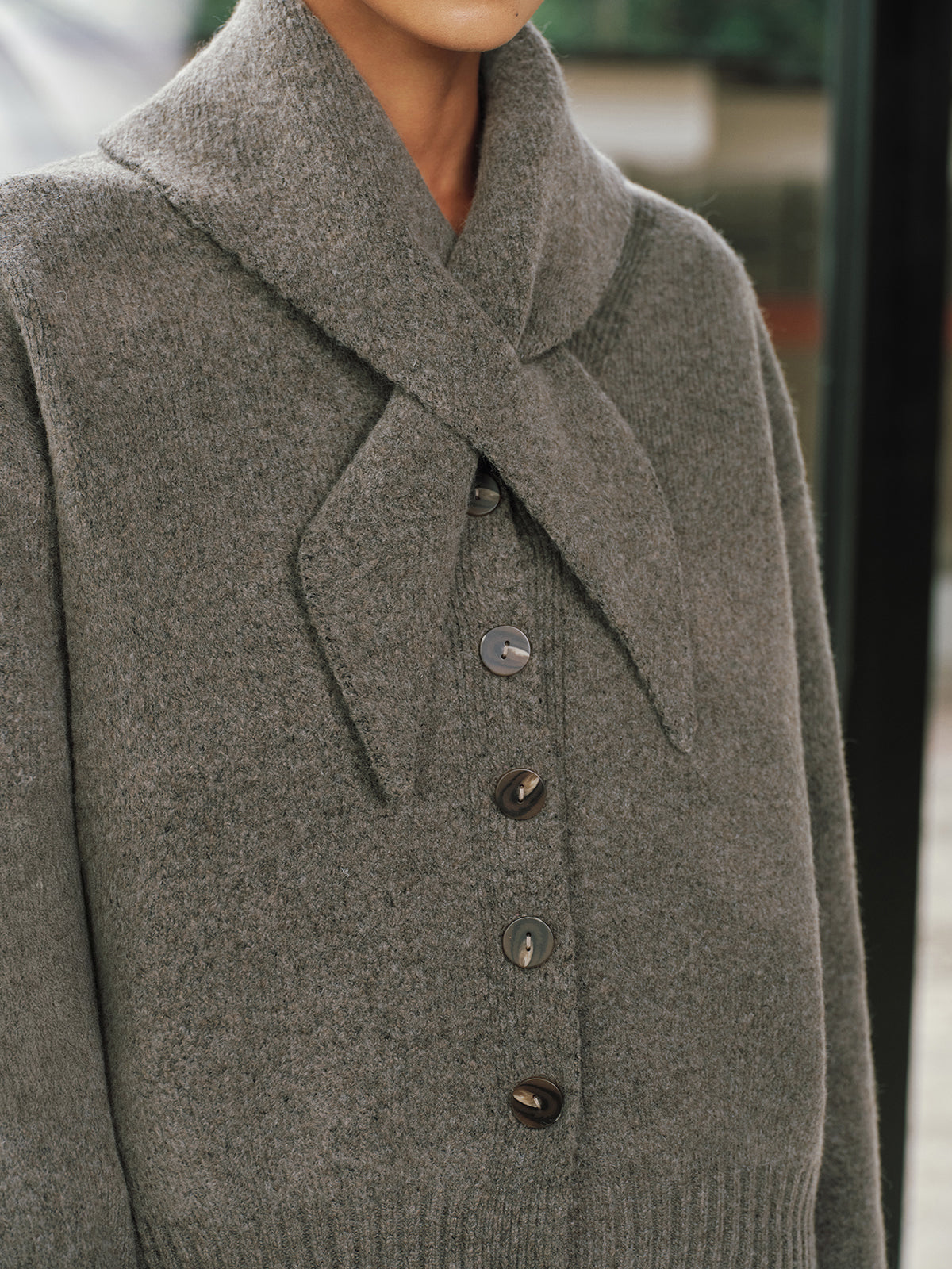 Button-Front Knit Cardigan with Scarf