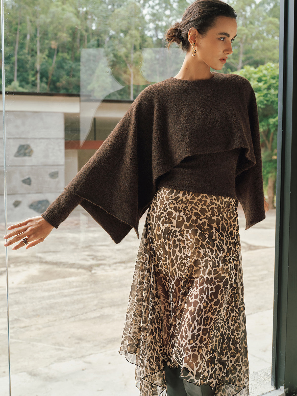 Wool-Blend Capelet-Sleeve Knit Top